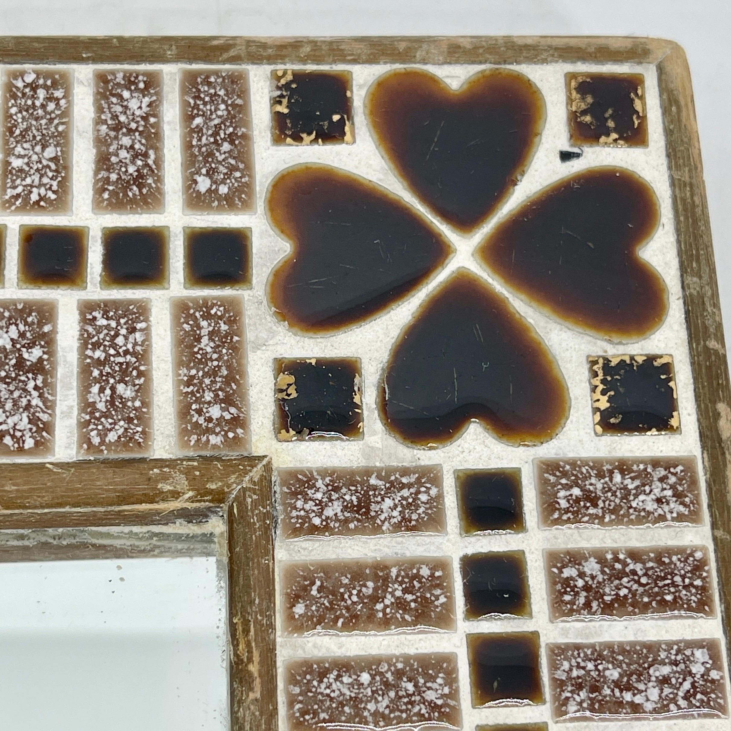 Small Square Tile Mirror with Heart Decorations For Sale 4