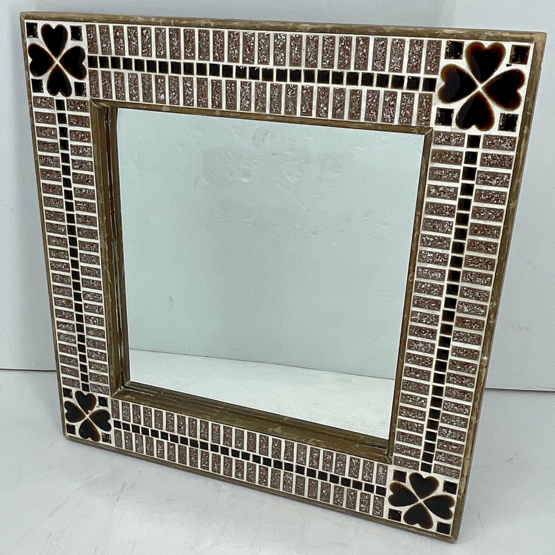 Small Square Tile Mirror with Heart Decorations For Sale 6