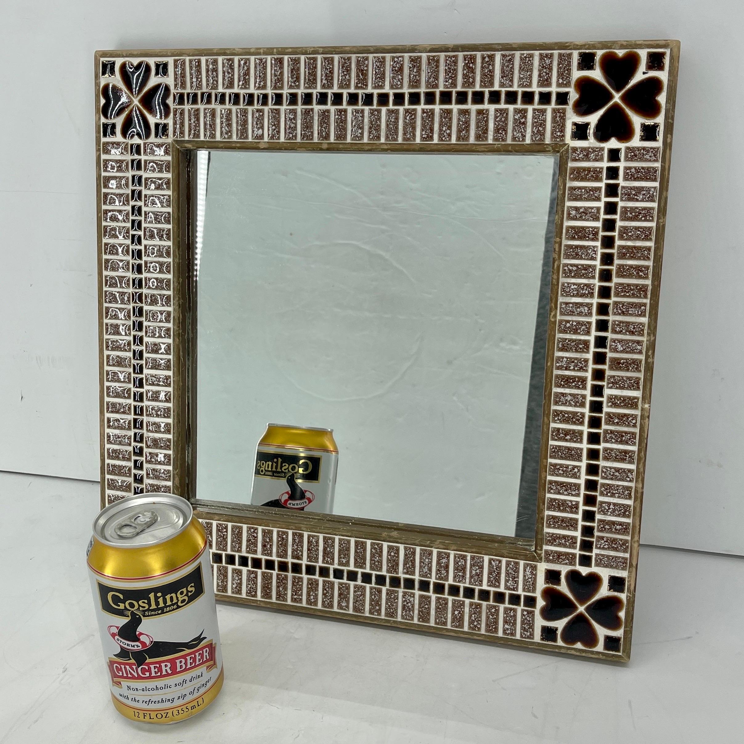 Small Square Tile Mirror with Heart Decorations In Good Condition For Sale In Haddonfield, NJ