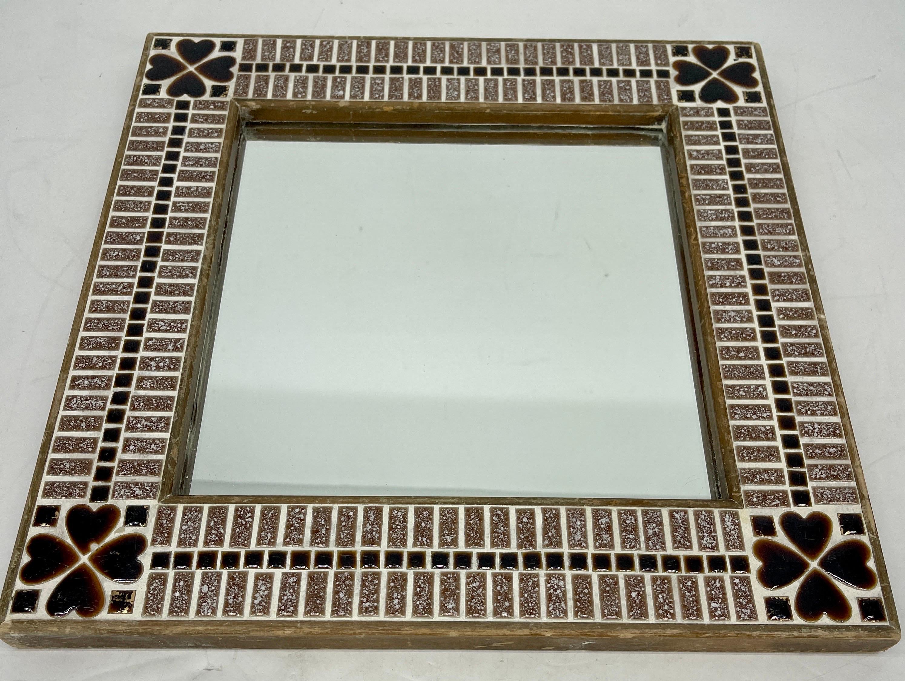20th Century Small Square Tile Mirror with Heart Decorations For Sale