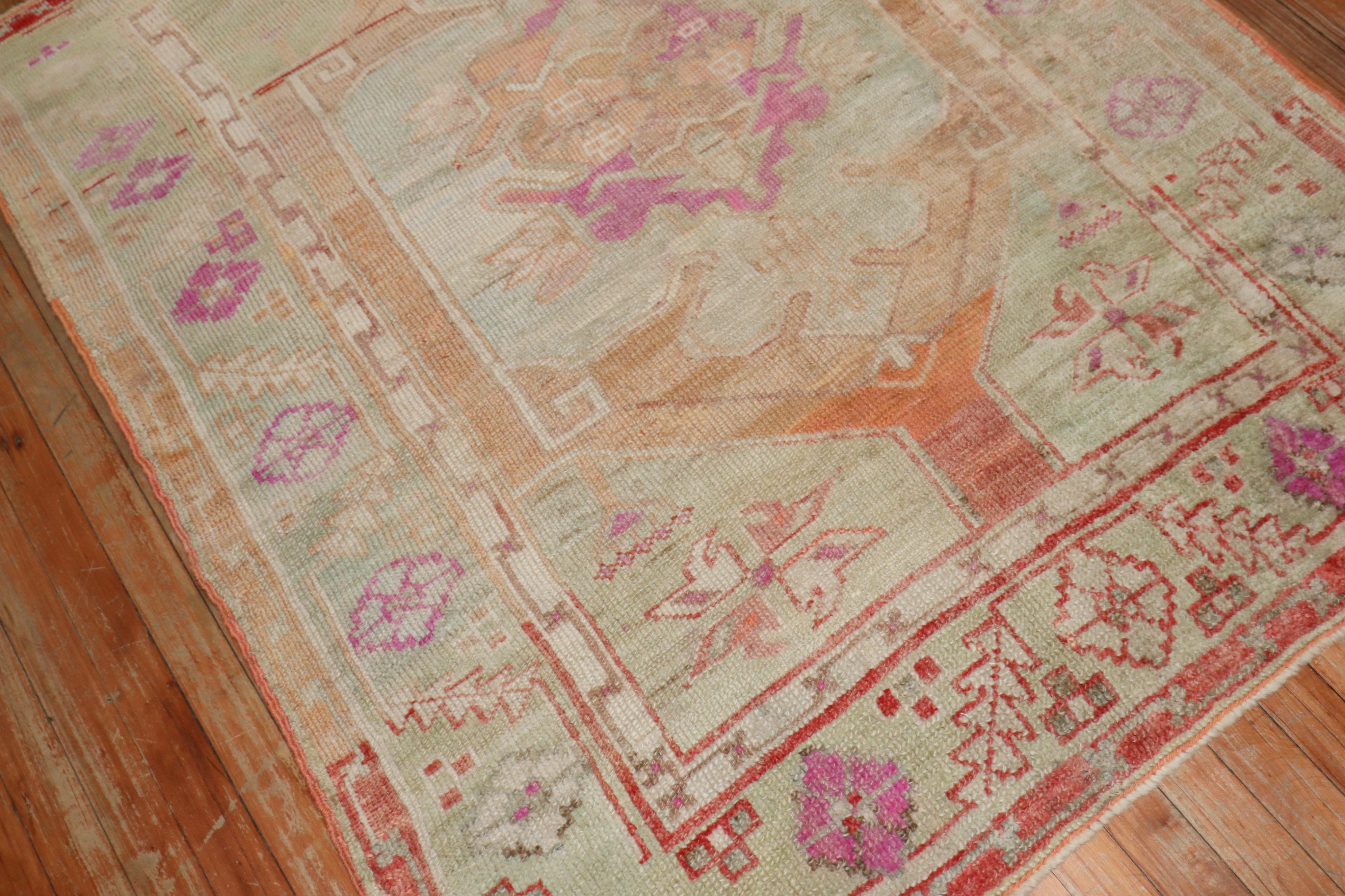 Hand-Knotted Small Square Turkish Anatolian Rug For Sale