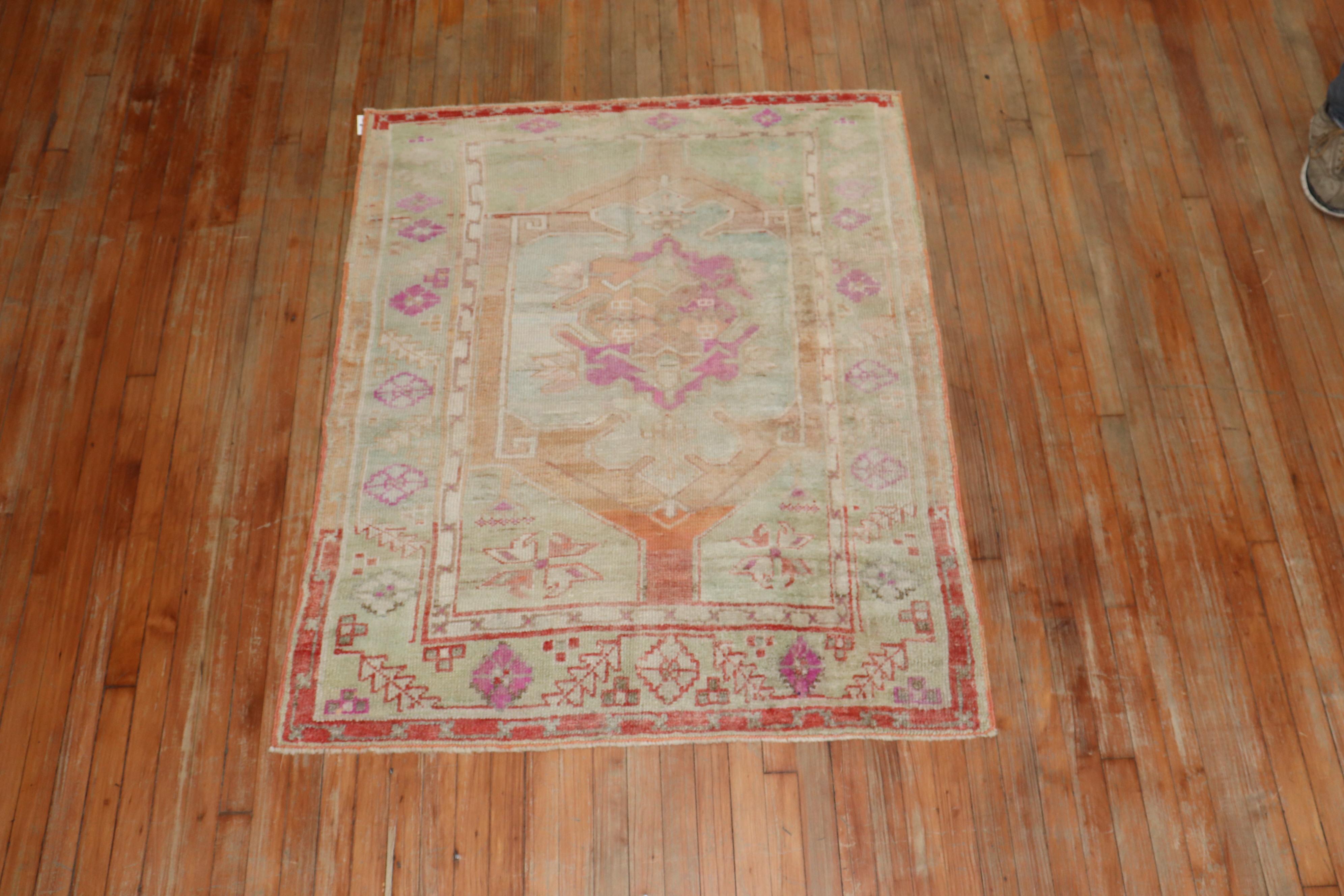 Small Square Turkish Anatolian Rug In Good Condition For Sale In New York, NY