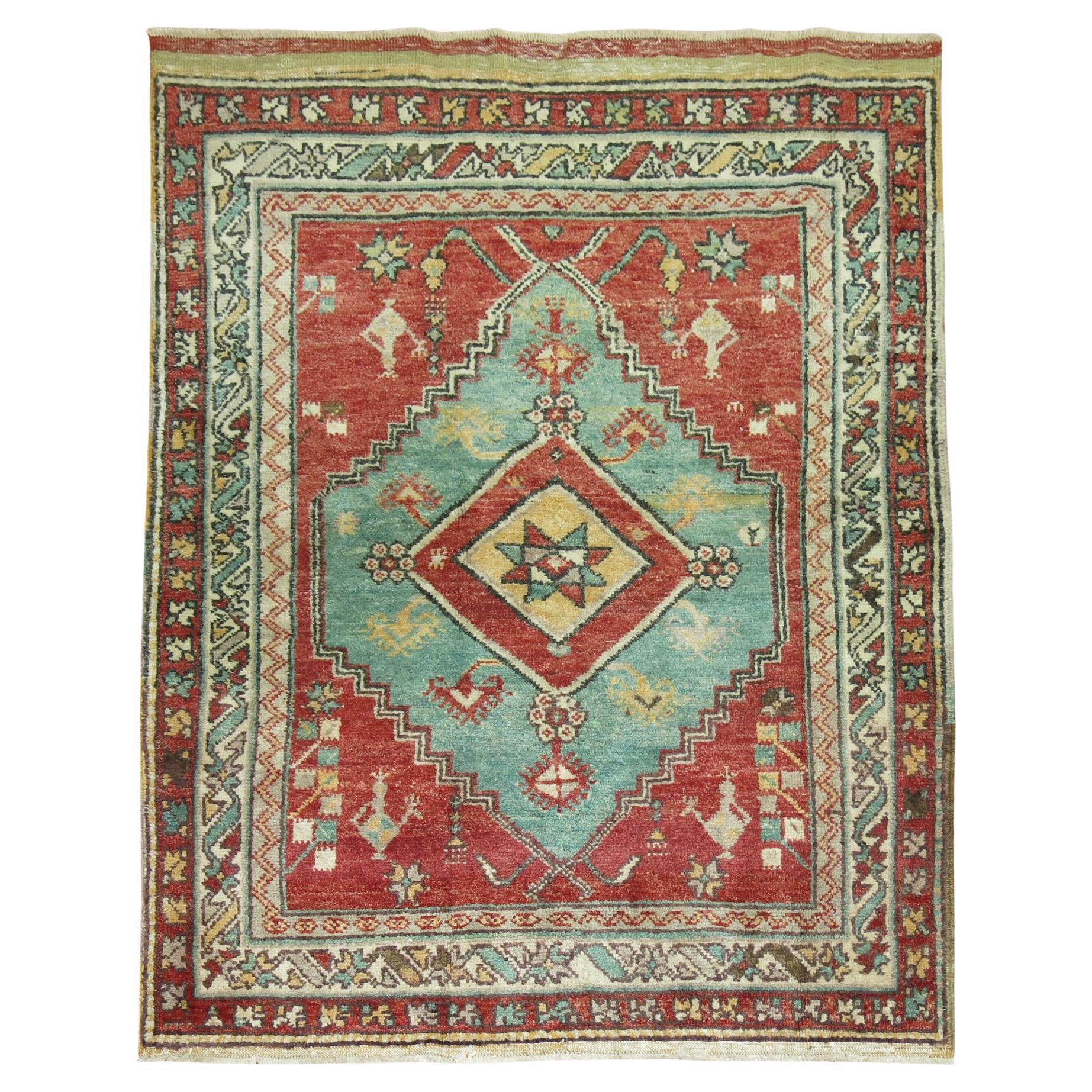 Turkish Modernist Square Shag Rug in Coral and Black For Sale at 1stDibs