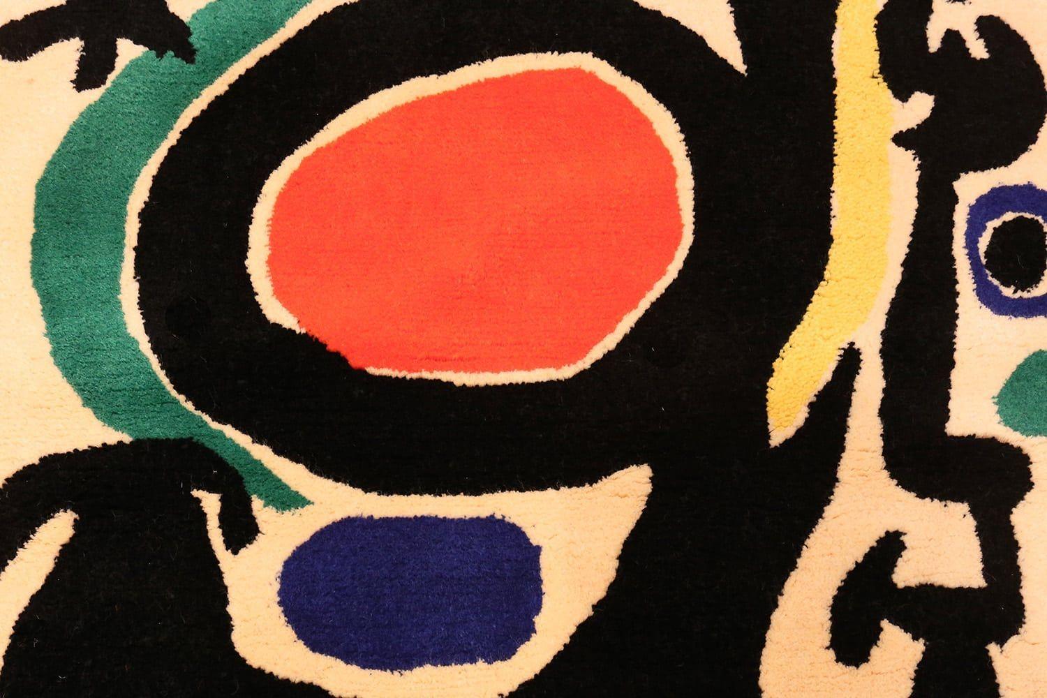 Mid-Century Modern Small Square Vintage Art Rug in the style of Miro. Size: 3 ft 6 in x 4 ft 3 in