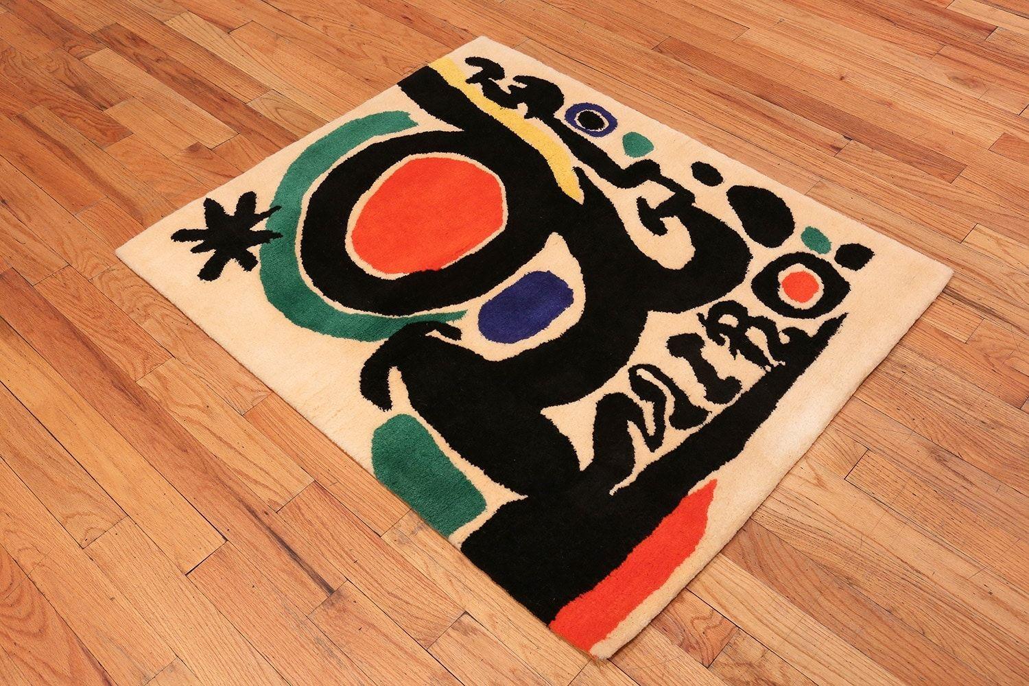 Hand-Woven Small Square Vintage Art Rug in the style of Miro. Size: 3 ft 6 in x 4 ft 3 in