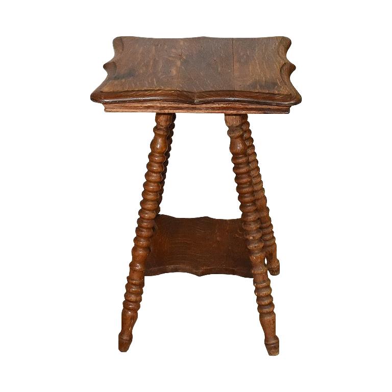 Small Square William and Mary Wood Splay Turned Leg Bobbin Accent Table