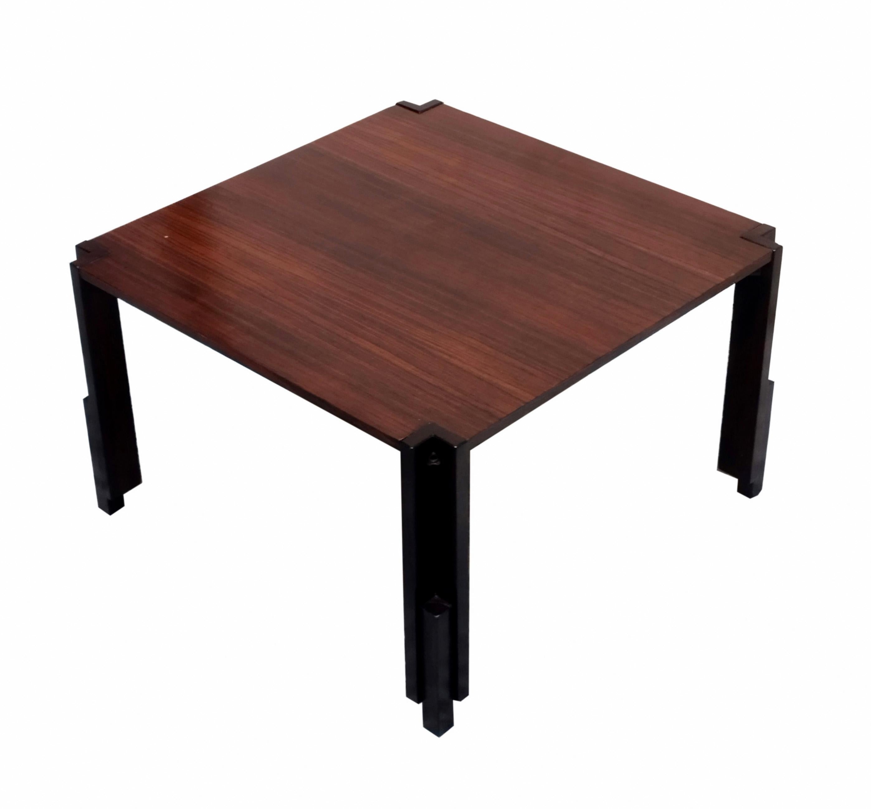 Mid-Century Modern Small Square Wooden Coffee Table, Italy, 1960s For Sale