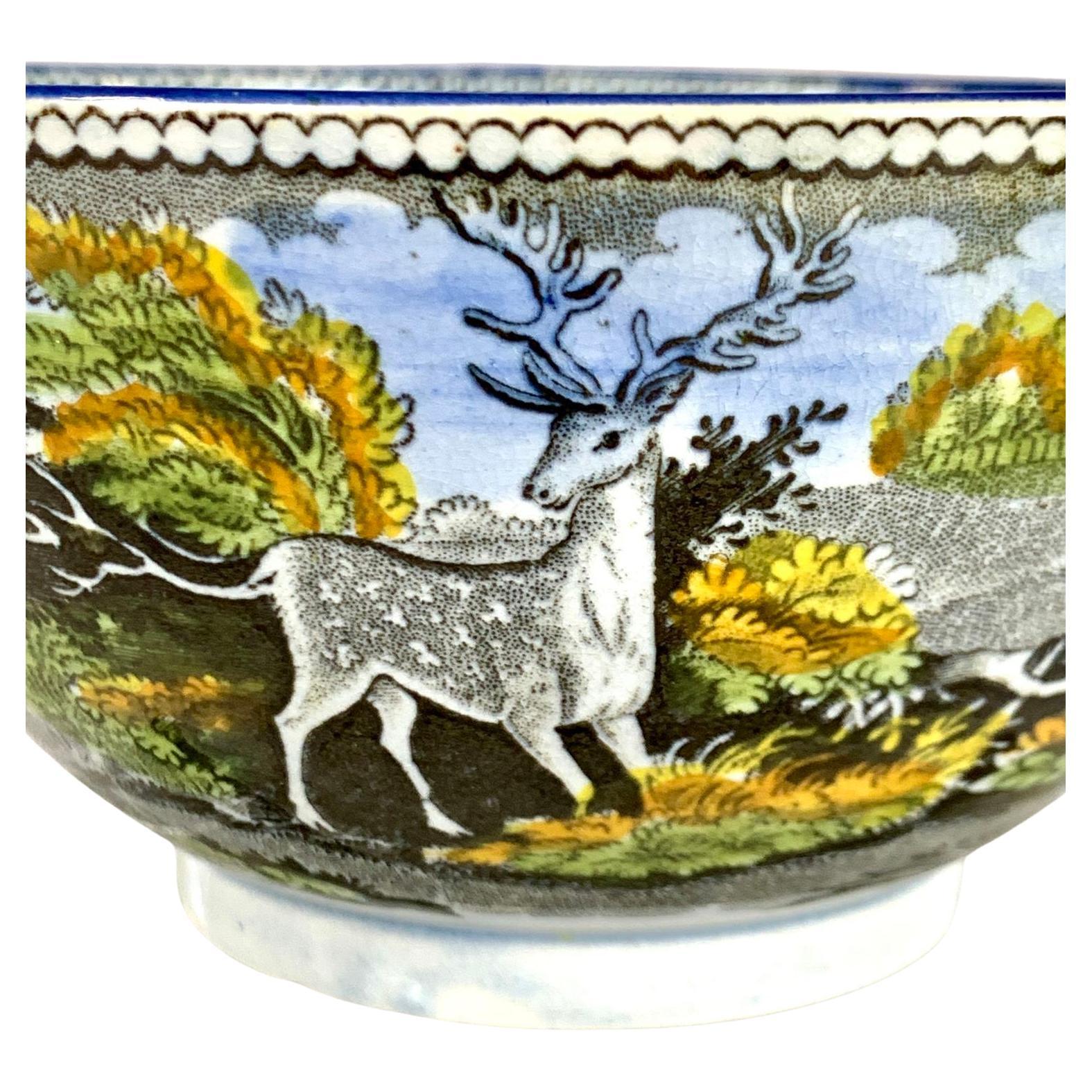 Small Staffordshire Bowl Pearlware Showing a Deer England Circa 1820 For Sale