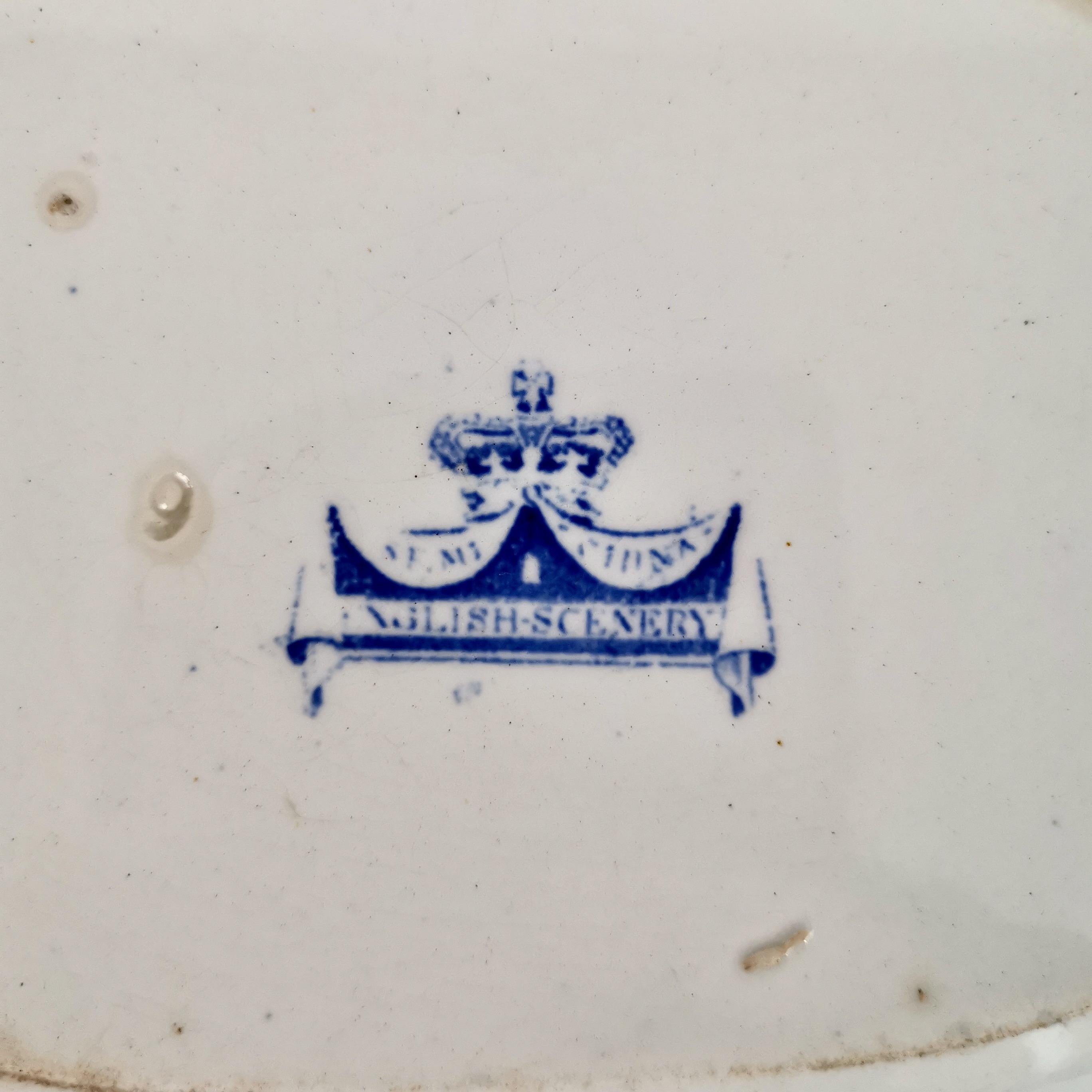 Small Staffordshire Semi China Platter, Blue and White English Scenery, ca 1840 3