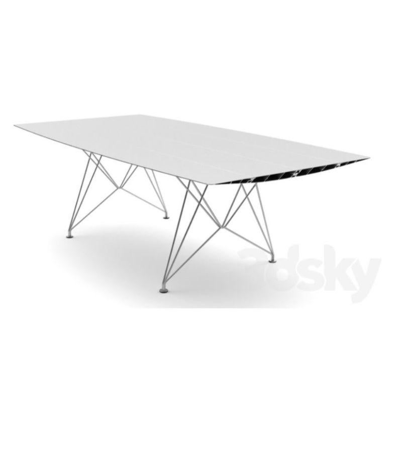Small stainless steel table B by Konstantin Grcic
Dimensions: D 120 x W 240 x H 74 cm 
Materials: Tabletop in extrusions aluminium with open ends cut at 45º. There is the option of the surface being laminated in a natural oak effect with a