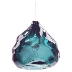 Blaue Happy-Hängelampe aus Stahl, mundgeblasenes Glas, auf Bestellung gefertigt