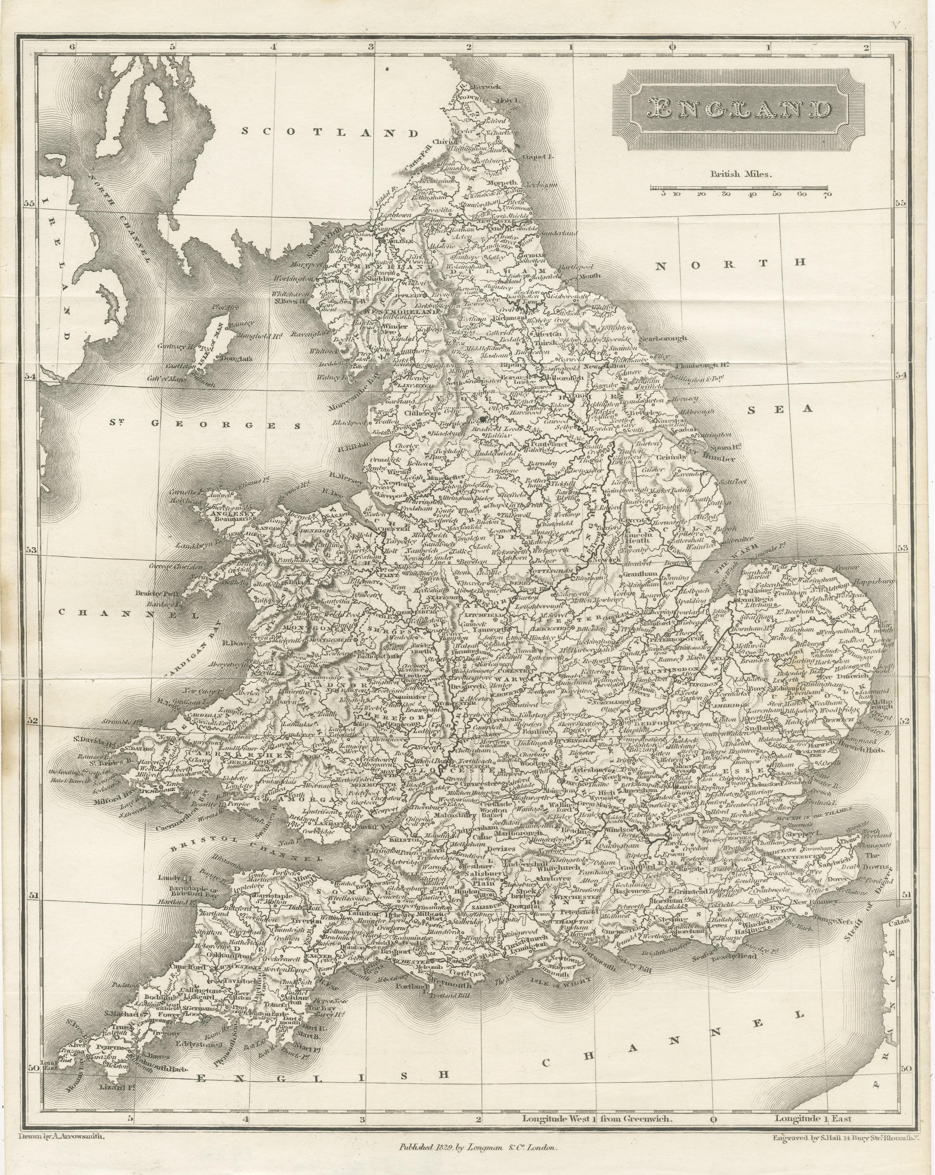 Small Steel Engraved Map of England In Fair Condition For Sale In Langweer, NL