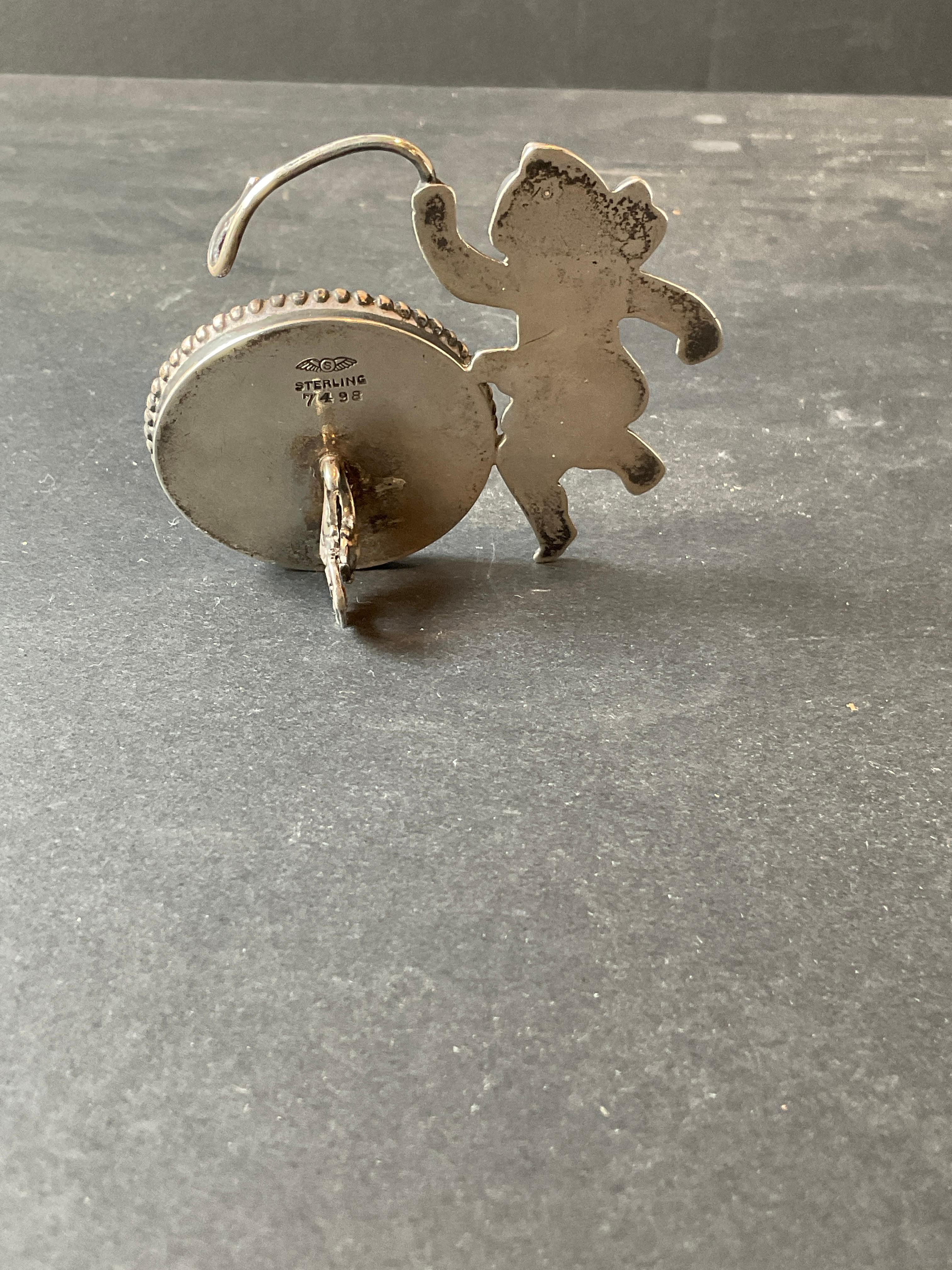 Argento 925 Cornice circolare a forma di cherubino in argento in vendita