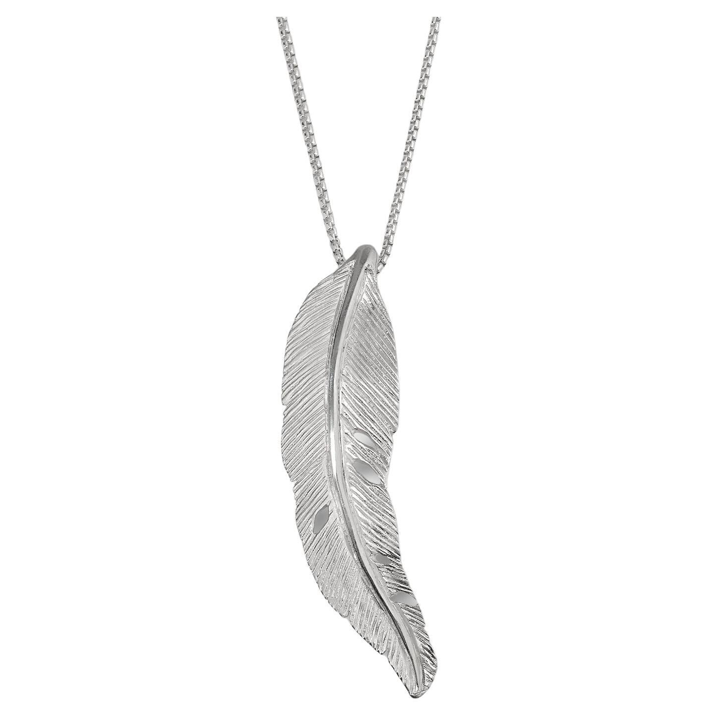 Small, Sterling Silver Detailed Bird Feather Pendant by Ashley Childs For Sale