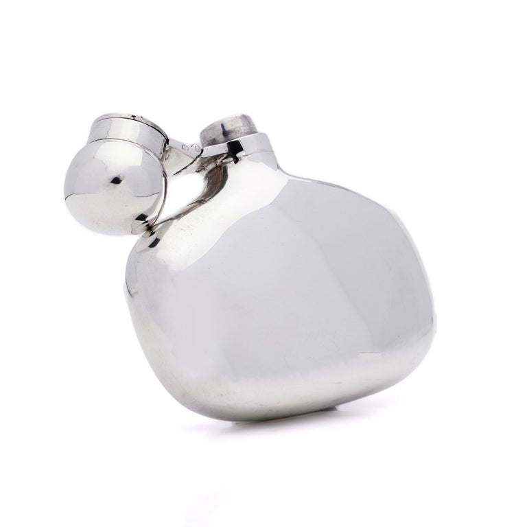 Victorian Small sterling silver hip flask in a very unusual form For Sale