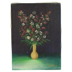 Small Still Life Flowers in Vase Painting Marcel David 1980