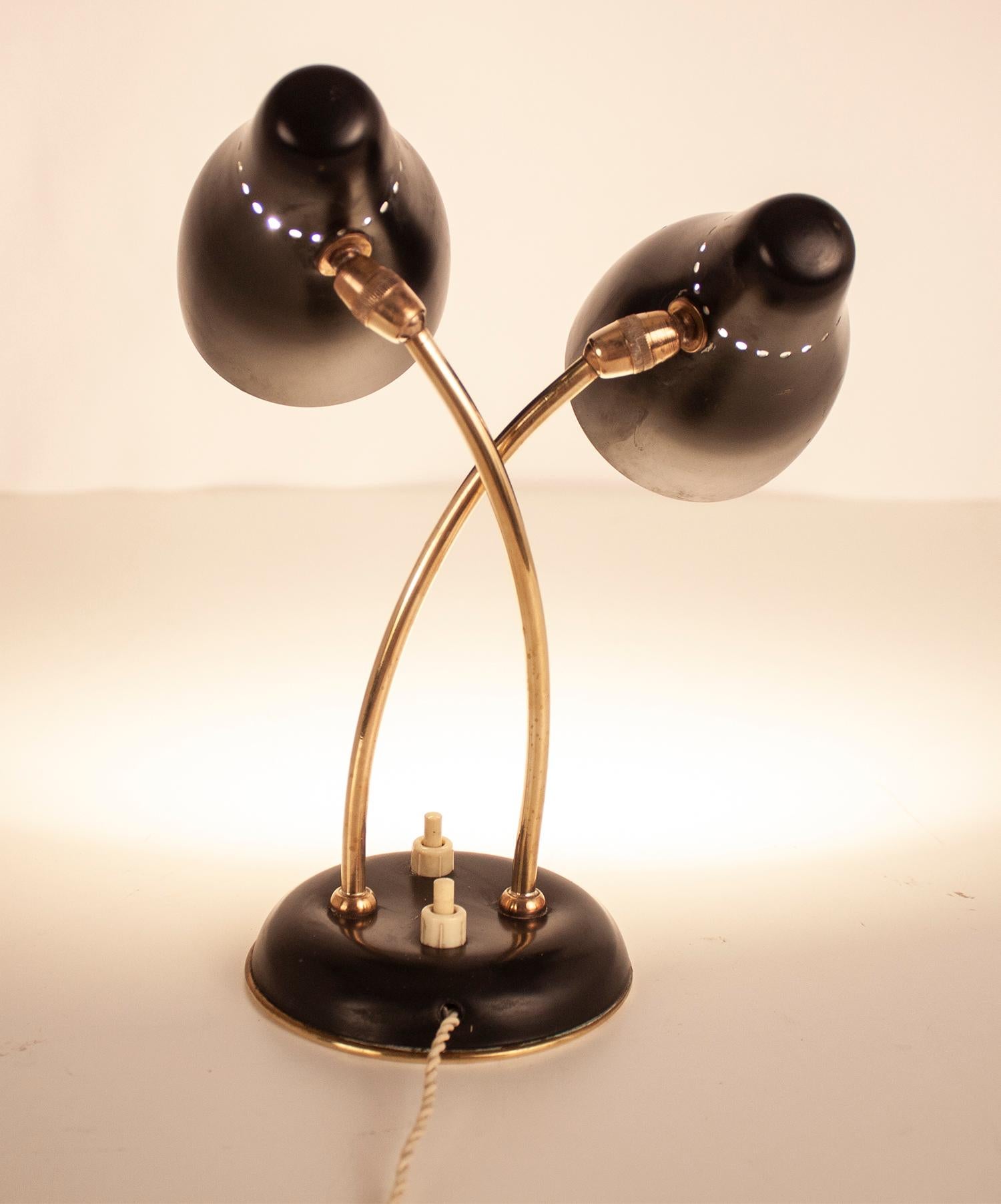  Midcentury Small Stilnovo Style Table Lamp Black Metal and Brass, Spain, 1950s 4