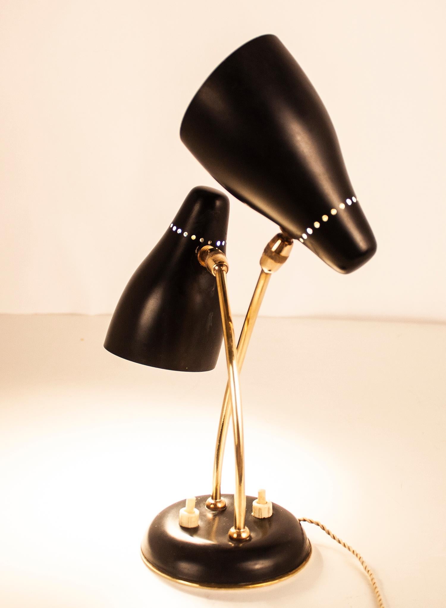  Midcentury Small Stilnovo Style Table Lamp Black Metal and Brass, Spain, 1950s 8