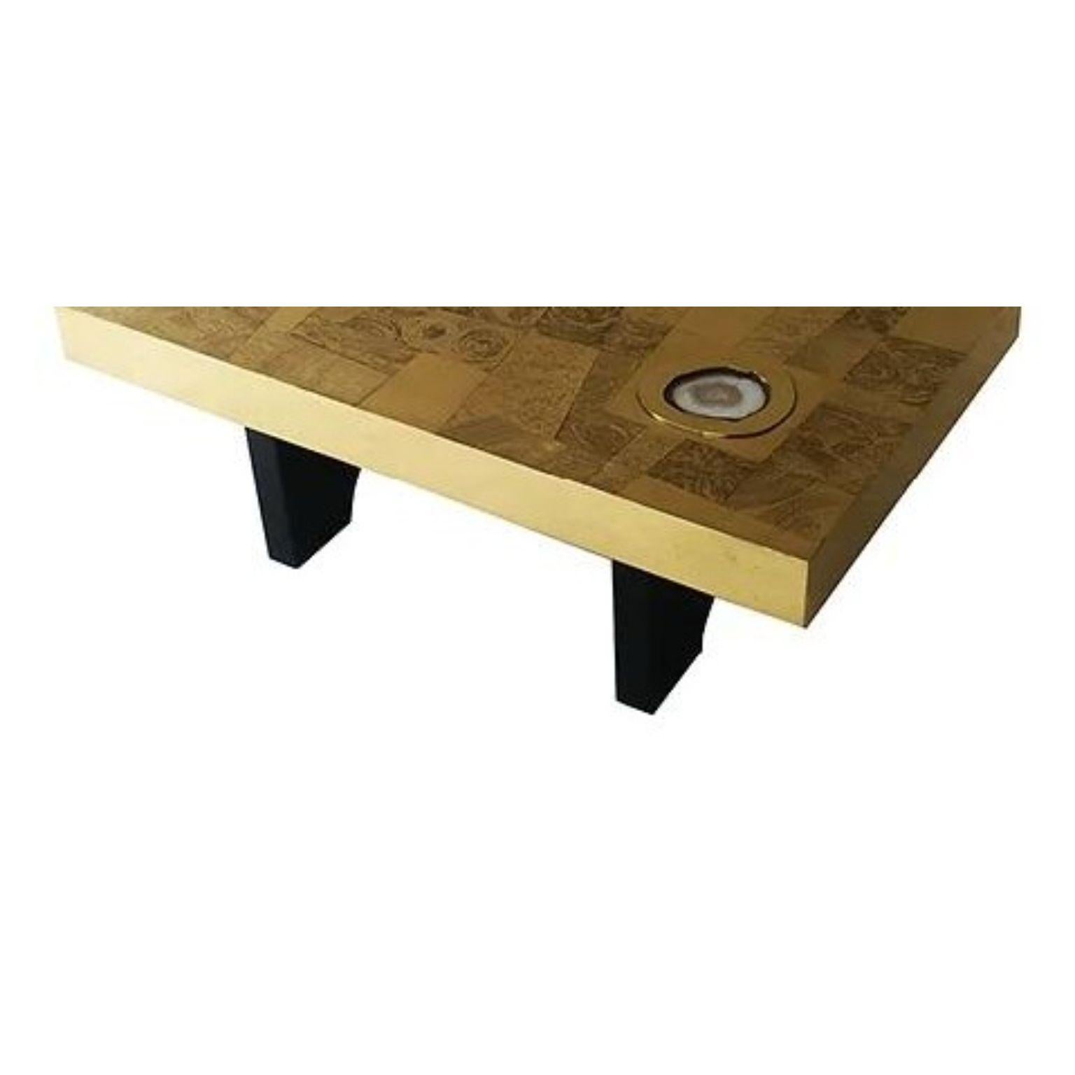 Belgian Small Straight 1 Stone And Brass Coffee Table by Brutalist Be For Sale