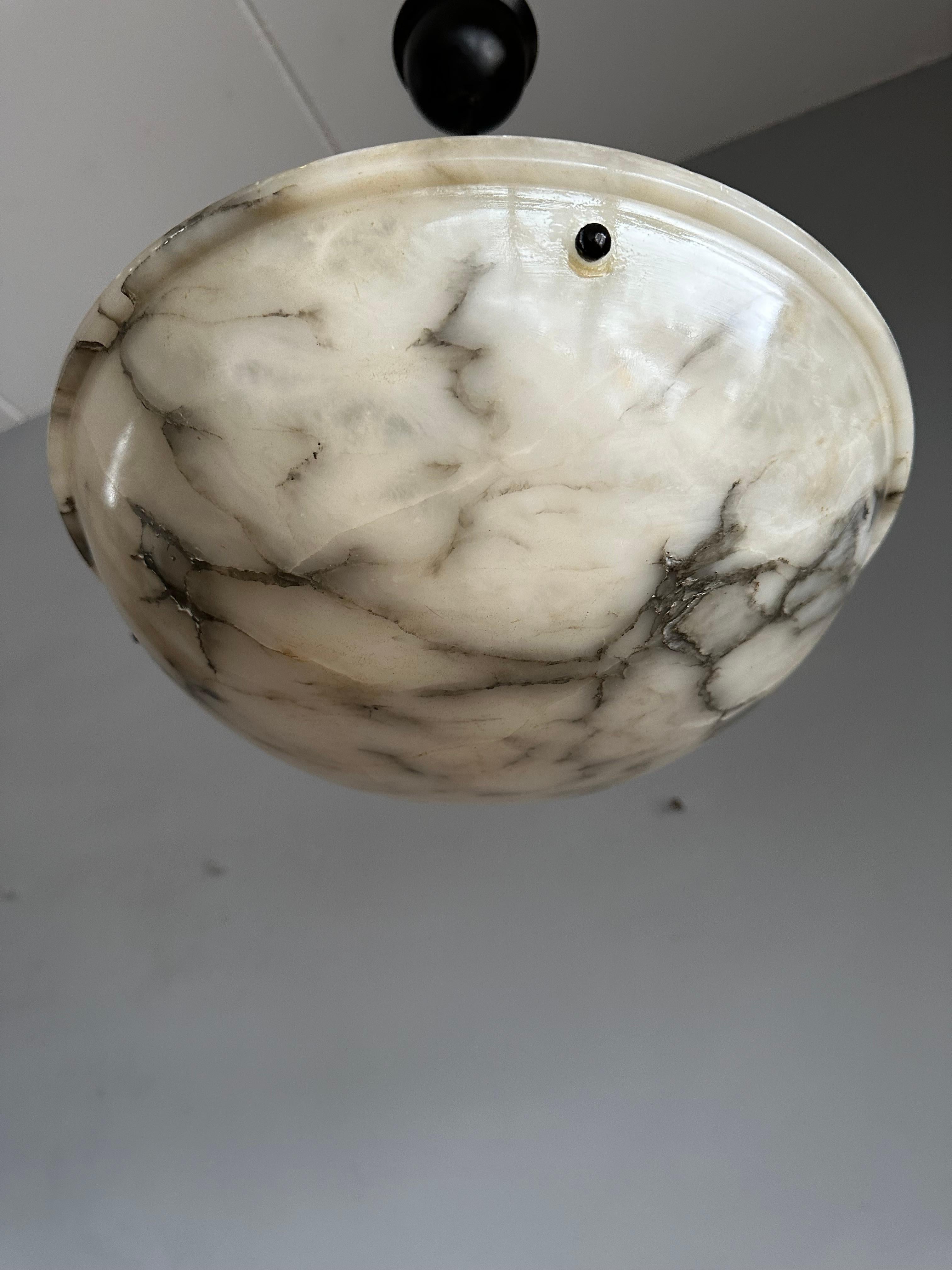 Petite lampe suspendue Art Déco en forme de lune en albâtre blanc et noir  en vente 7