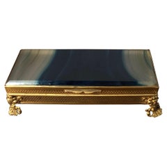 Bronze mounted striped blue agate trinket box