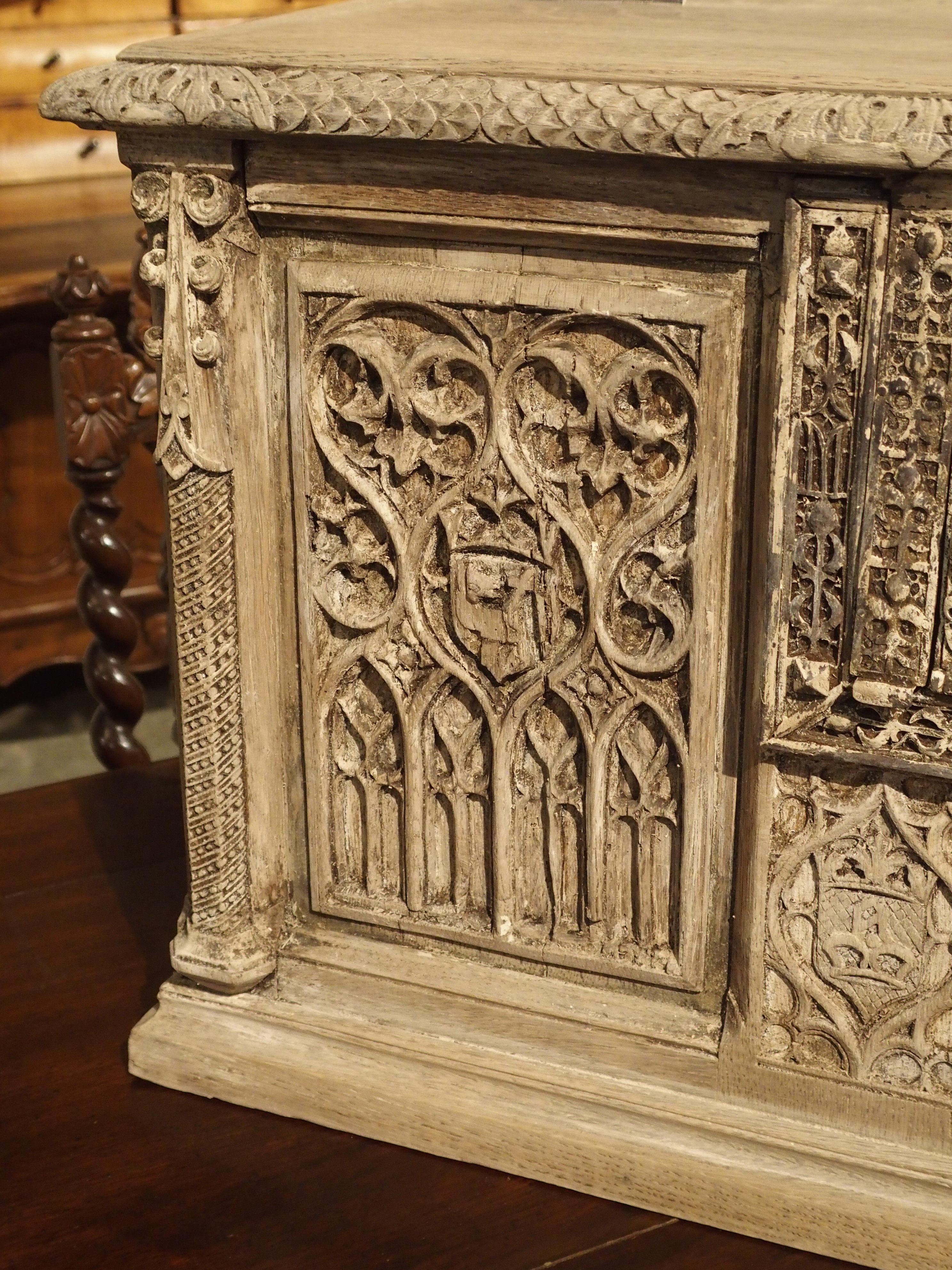 Small Stripped Oak Gothic Trunk from France, circa 1890 7