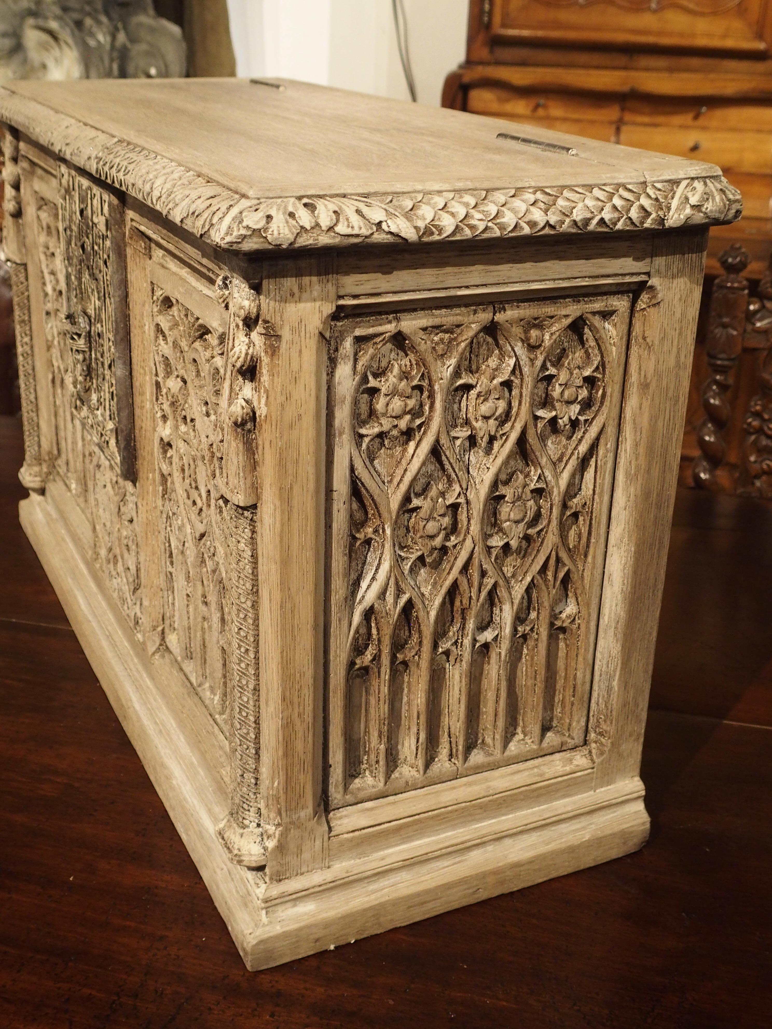 19th Century Small Stripped Oak Gothic Trunk from France, circa 1890