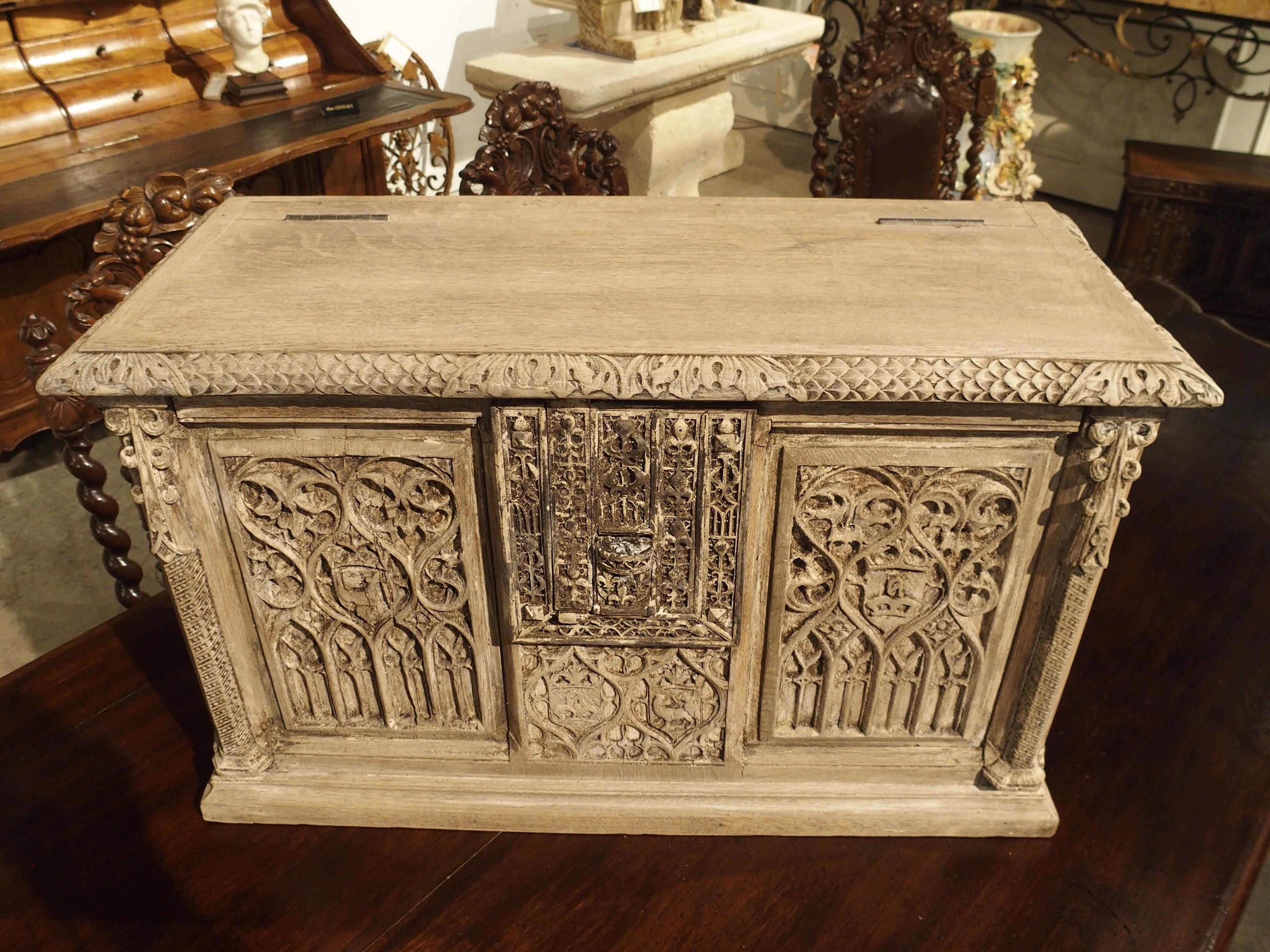 Small Stripped Oak Gothic Trunk from France, circa 1890 1