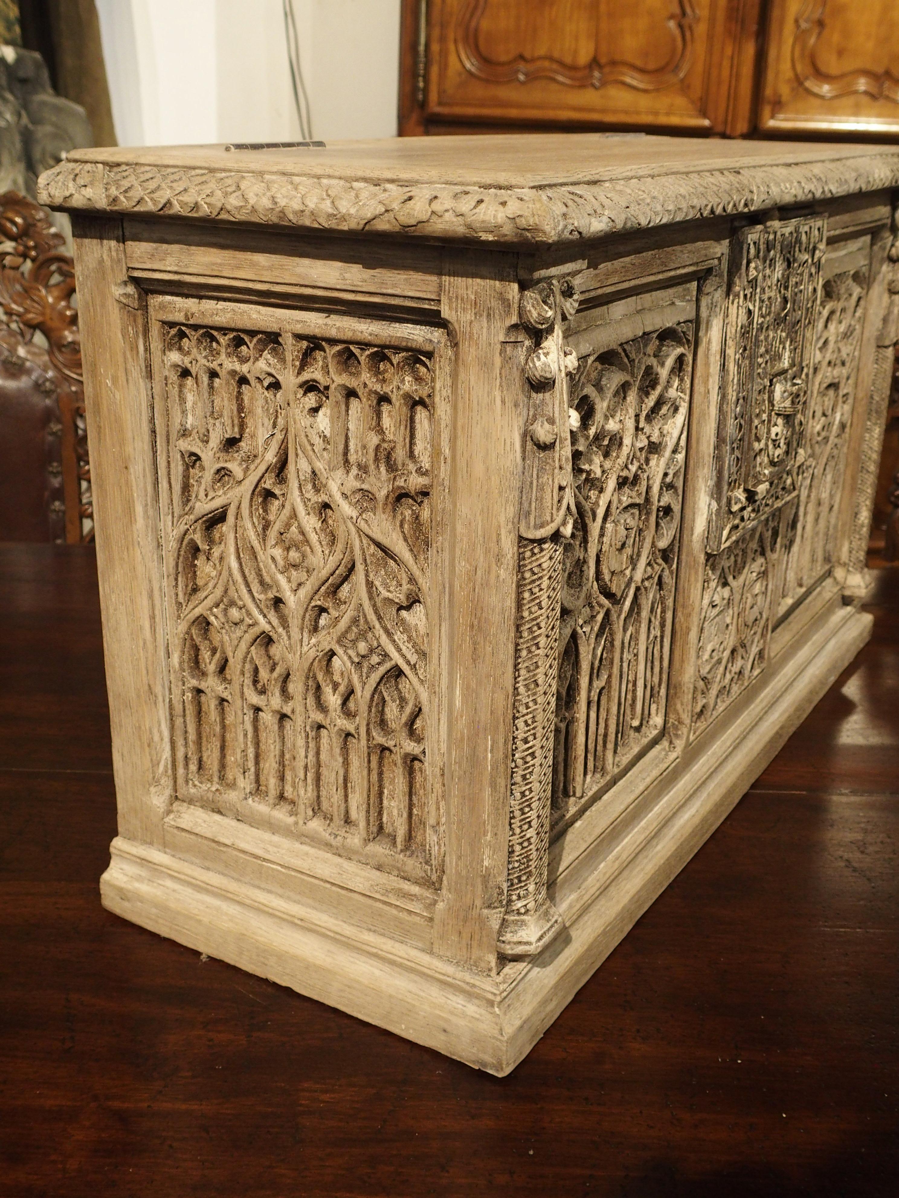 Small Stripped Oak Gothic Trunk from France, circa 1890 2