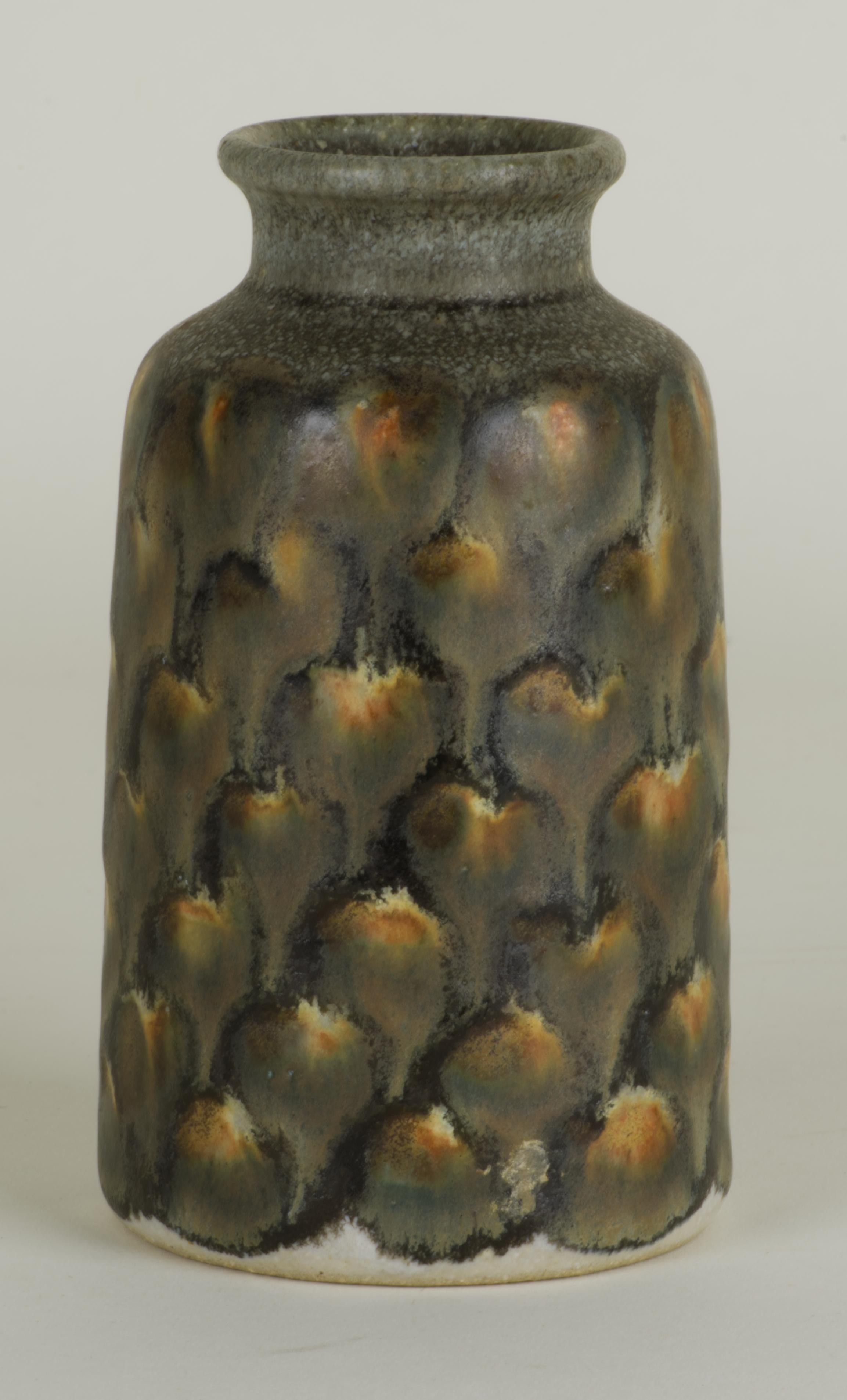 American Small Studio Pottery Vase by Jim Fineman in Peacock Glaze For Sale