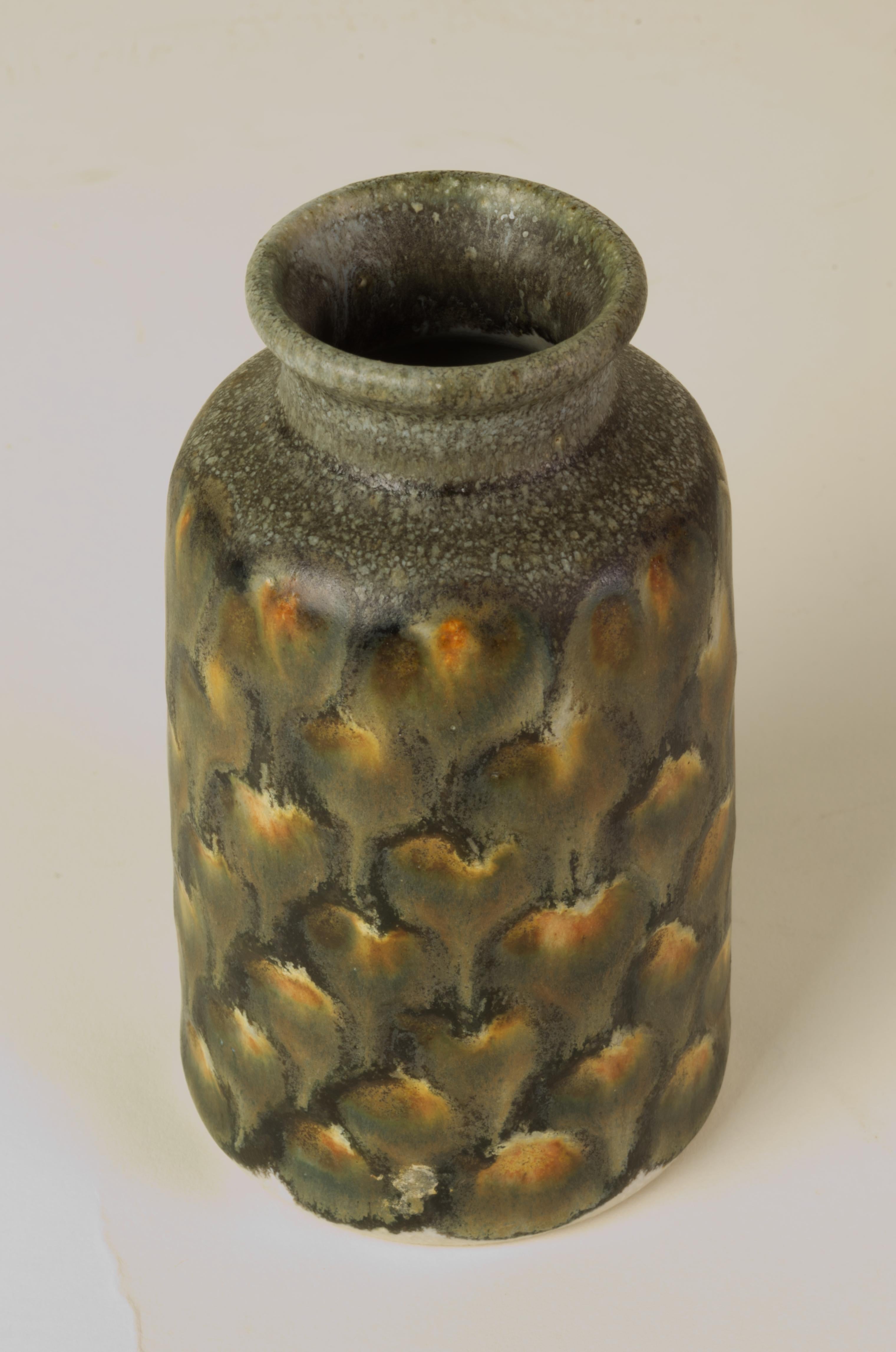 20th Century Small Studio Pottery Vase by Jim Fineman in Peacock Glaze For Sale