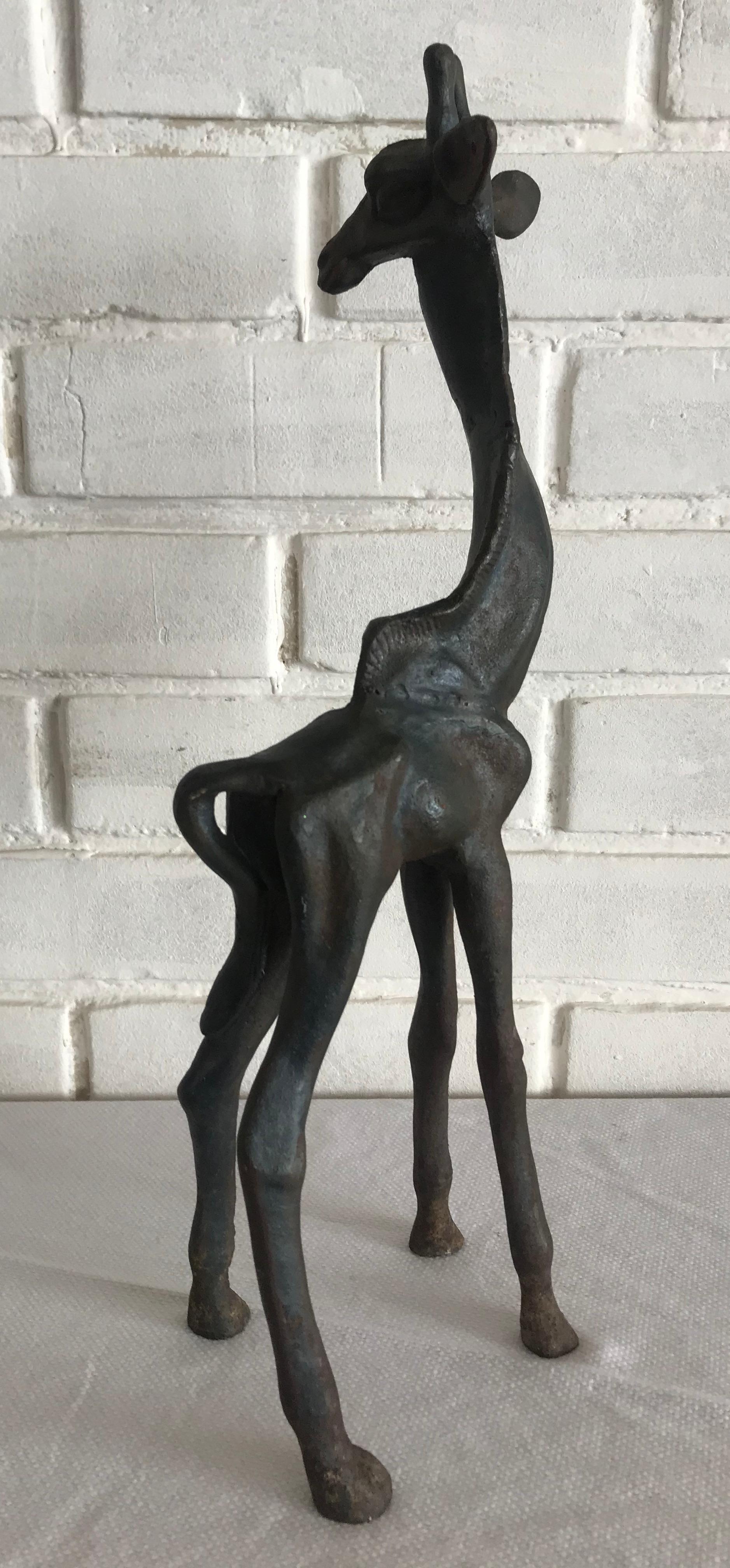 Small Stunning Cast Iron Giraffe Sculpture, 1960s 1