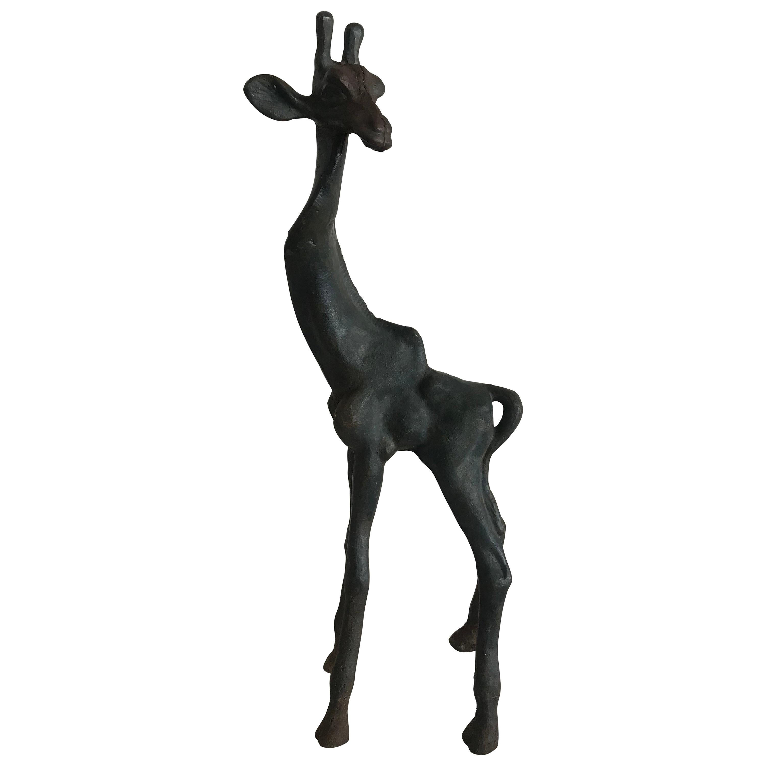Small Stunning Cast Iron Giraffe Sculpture, 1960s
