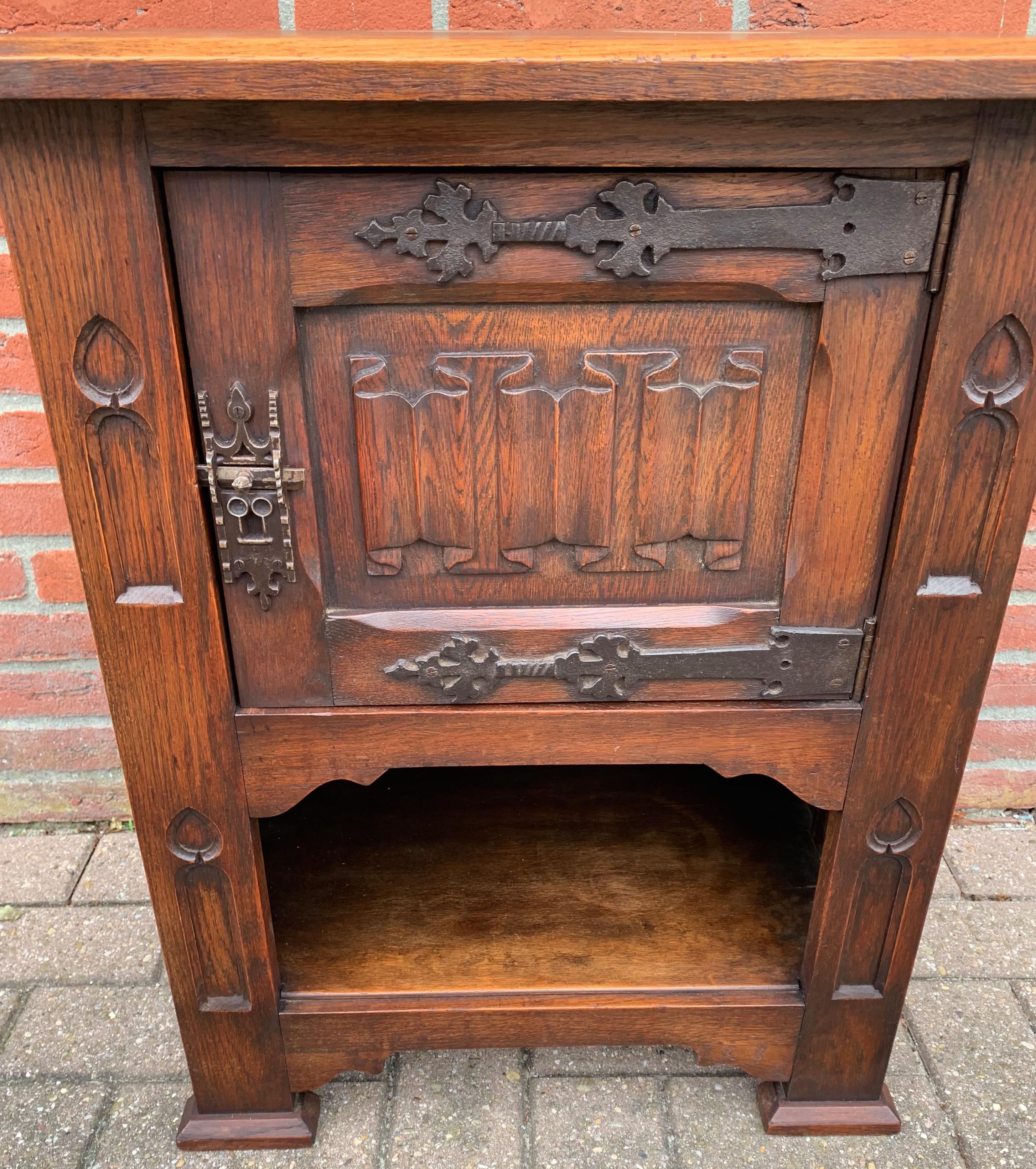 Small and Stunning Multi Purpose Gothic Revival Hand Carved Tiger Oak Cabinet 4