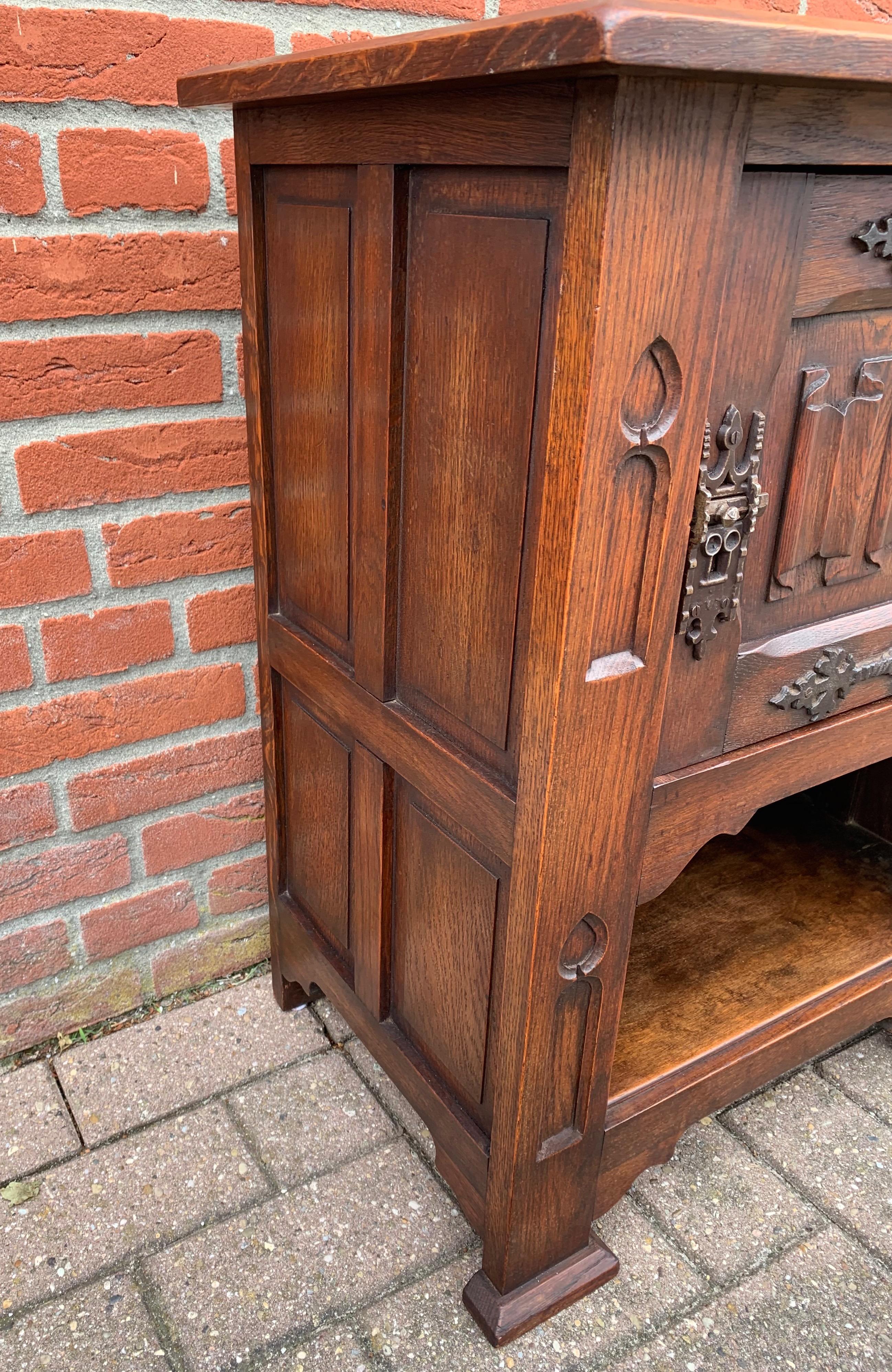Small and Stunning Multi Purpose Gothic Revival Hand Carved Tiger Oak Cabinet 2