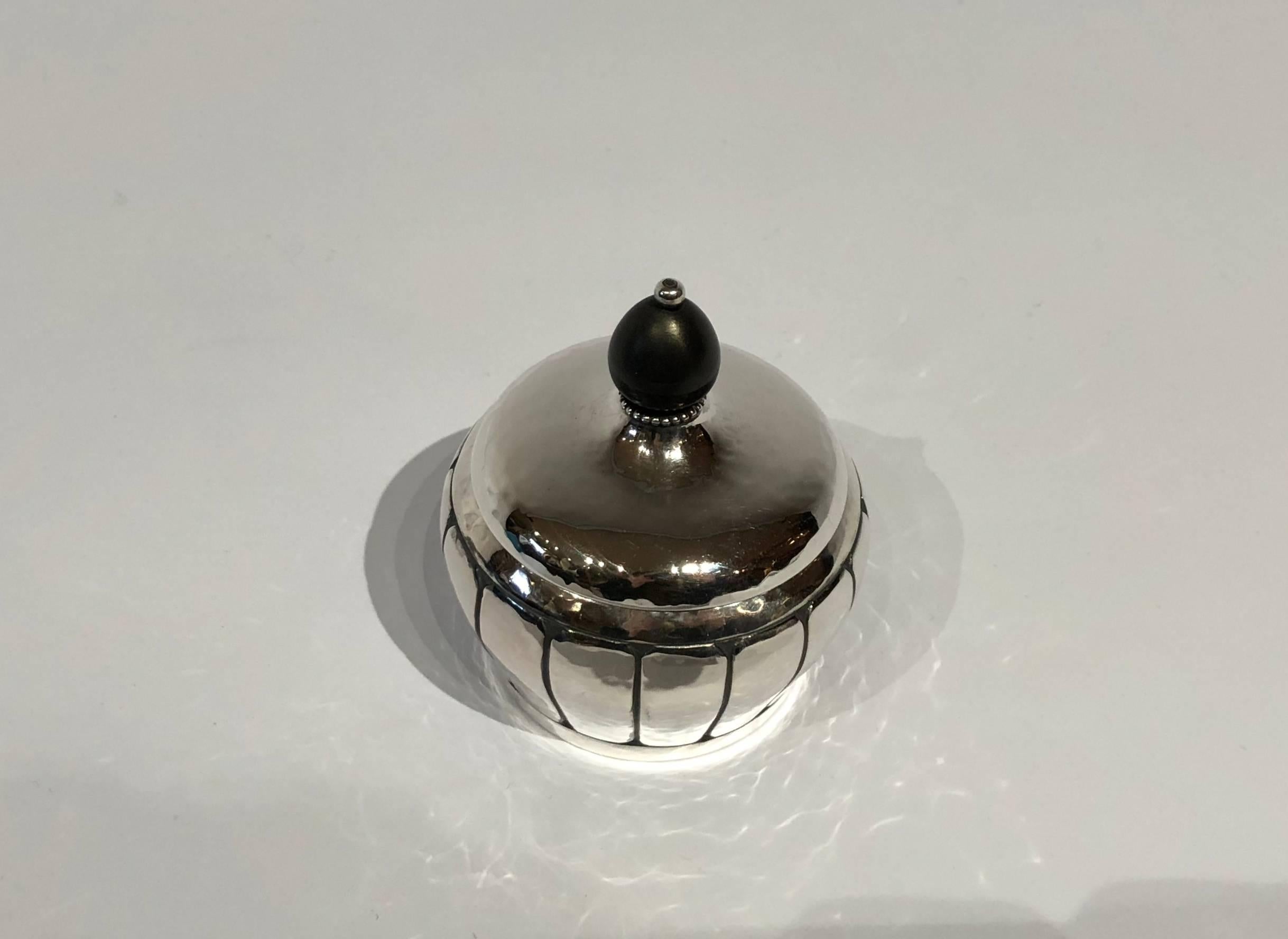 Other Small Sugar Bowl in Hallmarked Silver with Pearl Edge and Ebony Handle