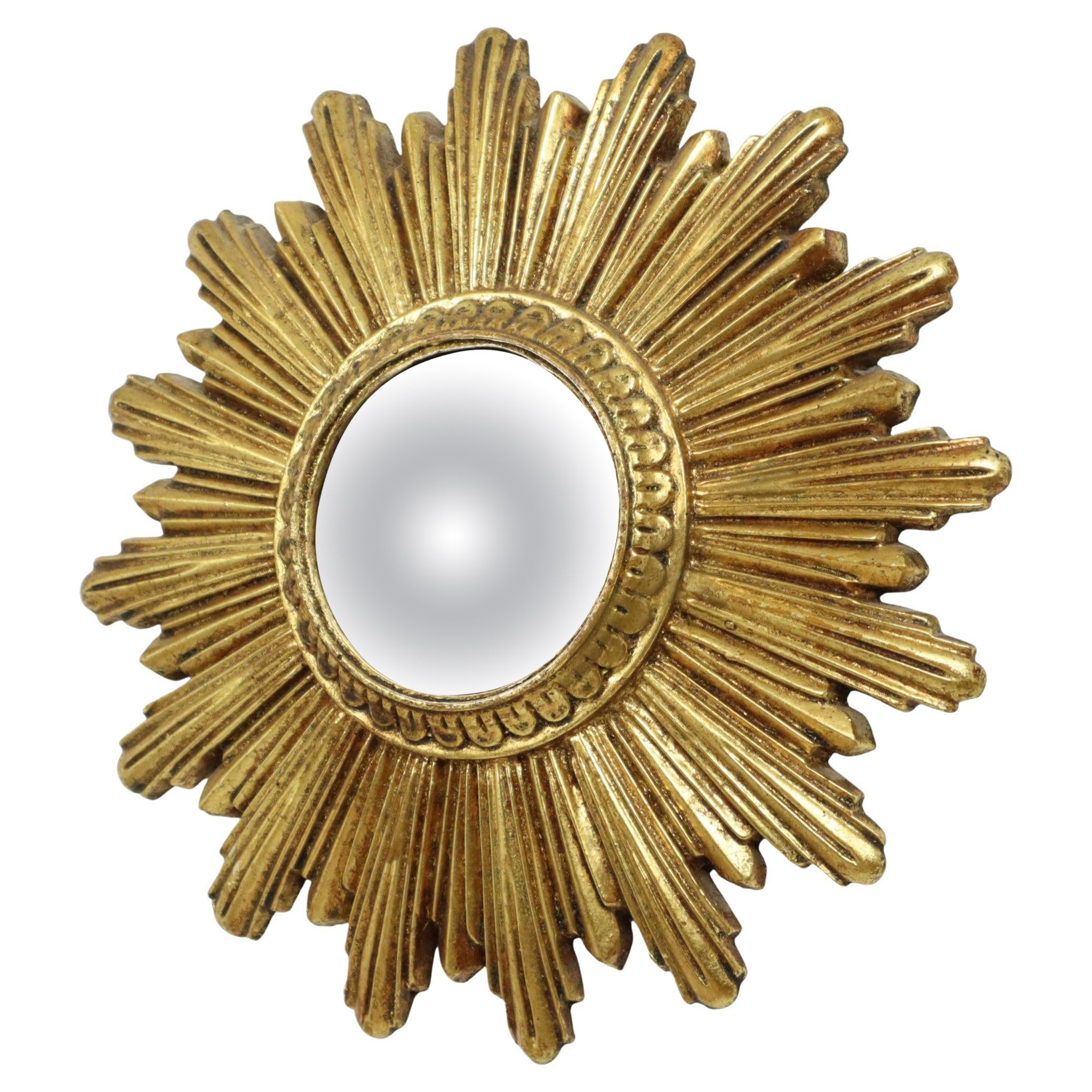 Small Sun Mirror Sunburst Mirror Gold Leaf Convex 24cm en vente