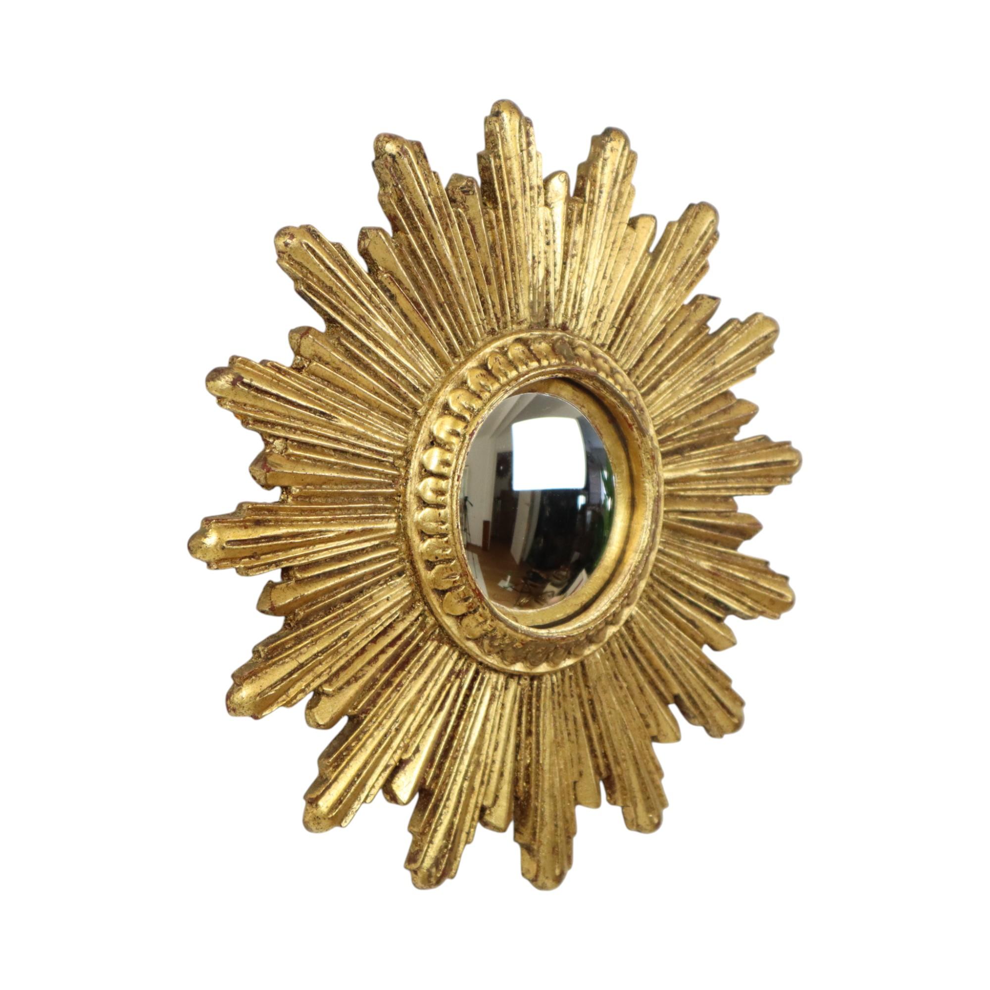 Small Sun Mirror Sunburst Mirror Gold Leaf Convex 26cm For Sale 2