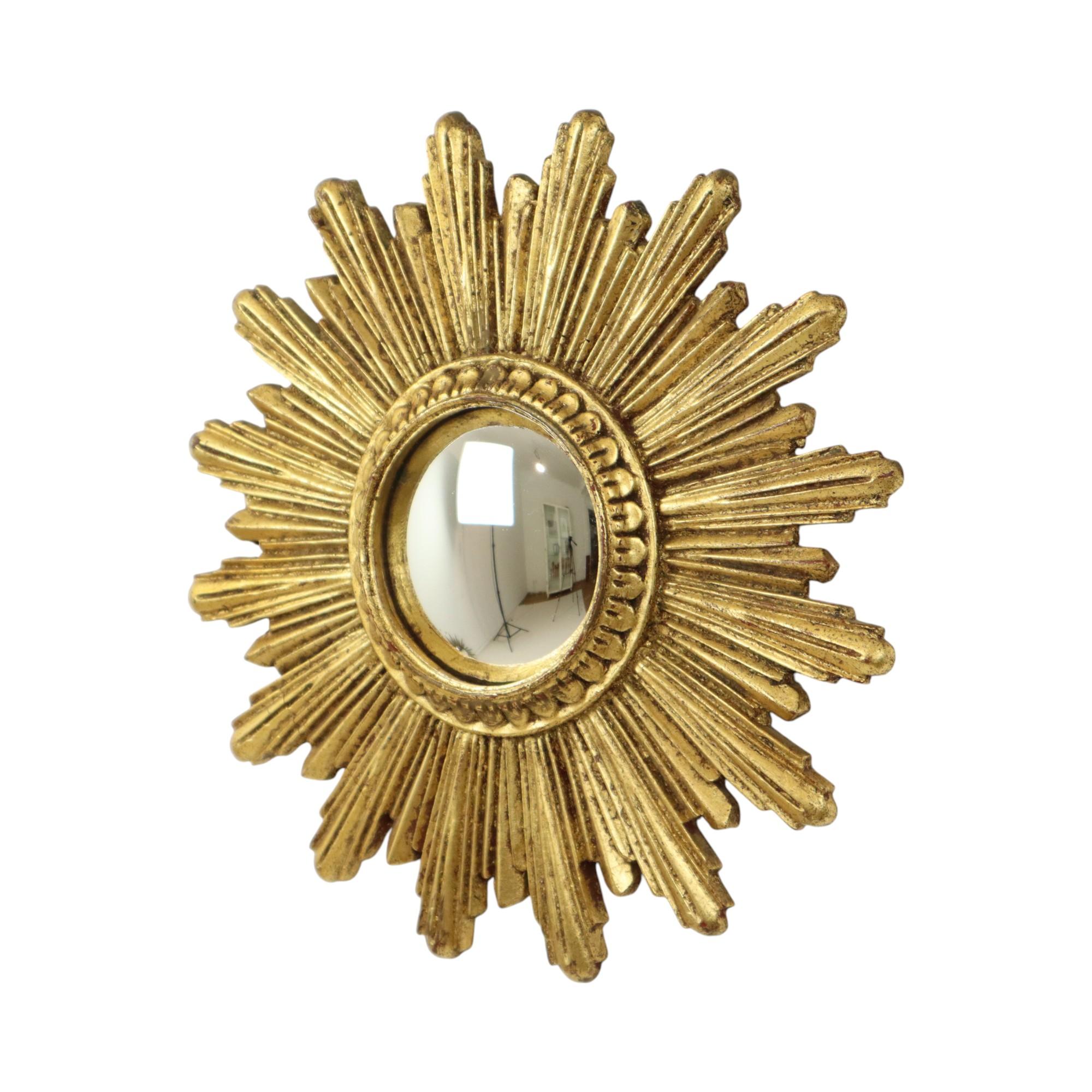 Small Sun Mirror Sunburst Mirror Gold Leaf Convex 26cm For Sale 4