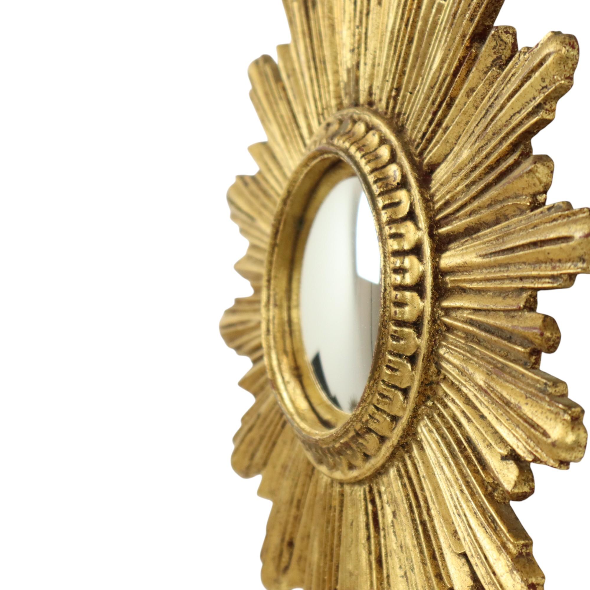 Small Sun Mirror Sunburst Mirror Gold Leaf Convex 26cm For Sale 5