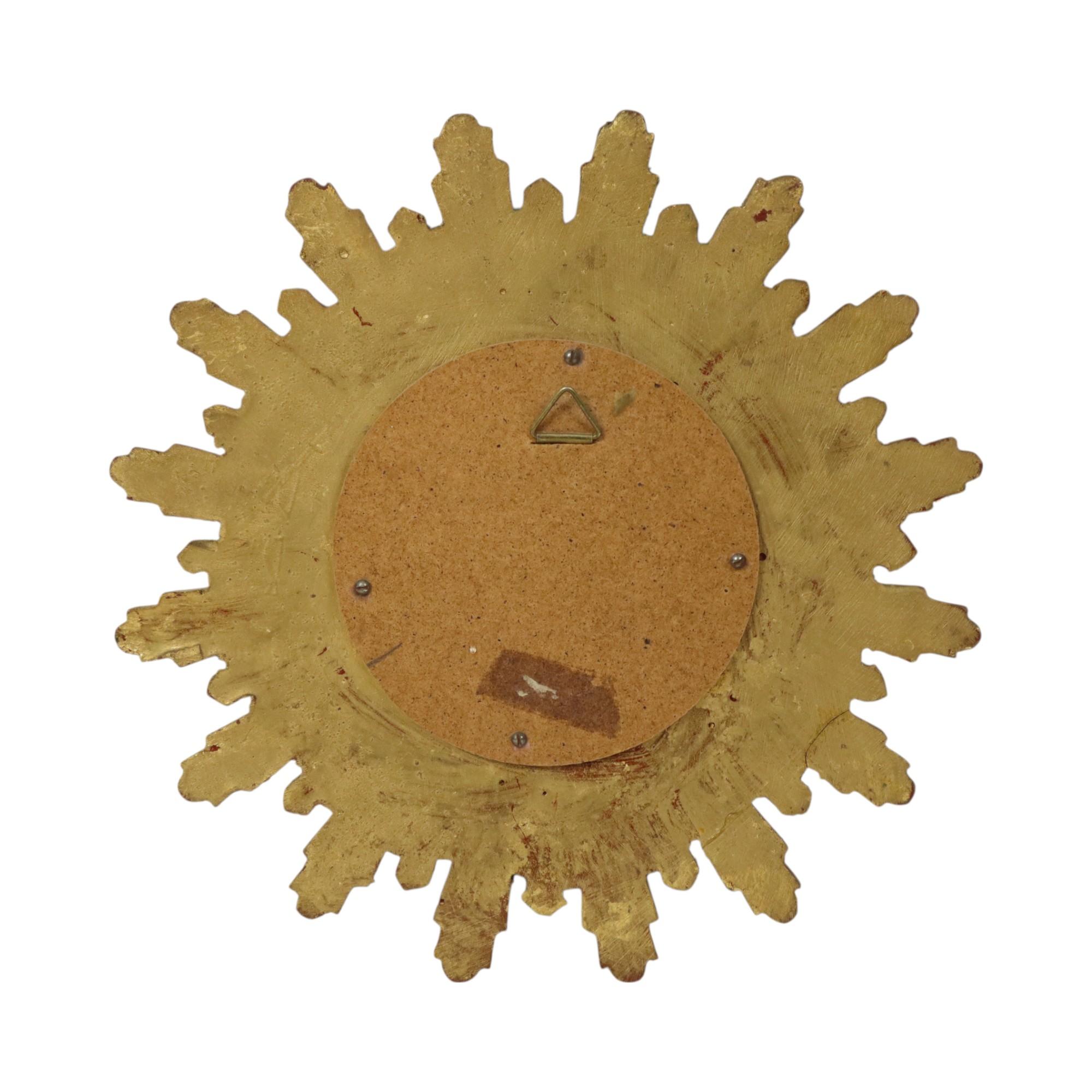 Small Sun Mirror Sunburst Mirror Gold Leaf Convex 26cm For Sale 6