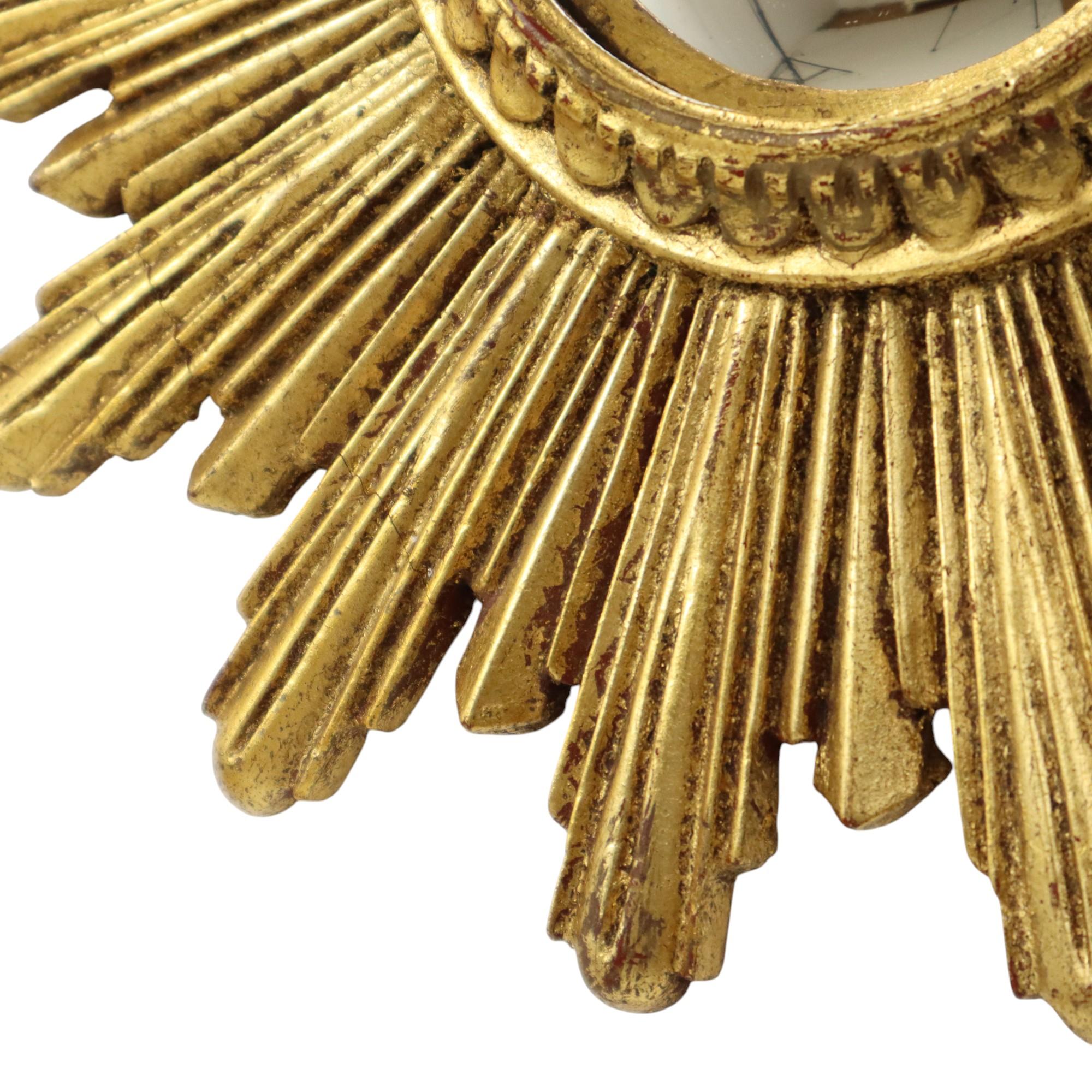 Small Sun Mirror Sunburst Mirror Gold Leaf Convex 26cm For Sale 1