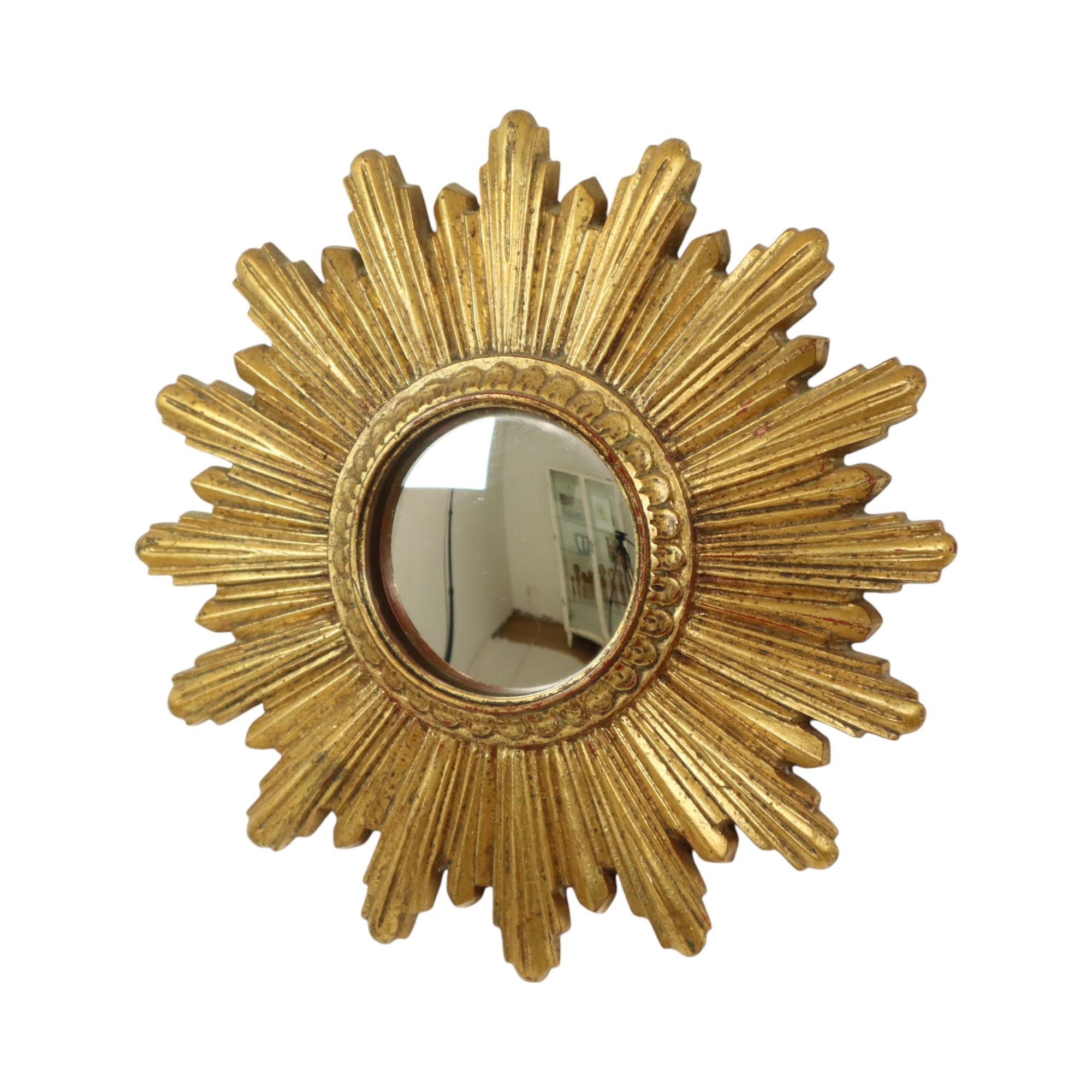 Small Sunburst Mirror Gold Leaf Convex Sun Mirror 25cm For Sale 4