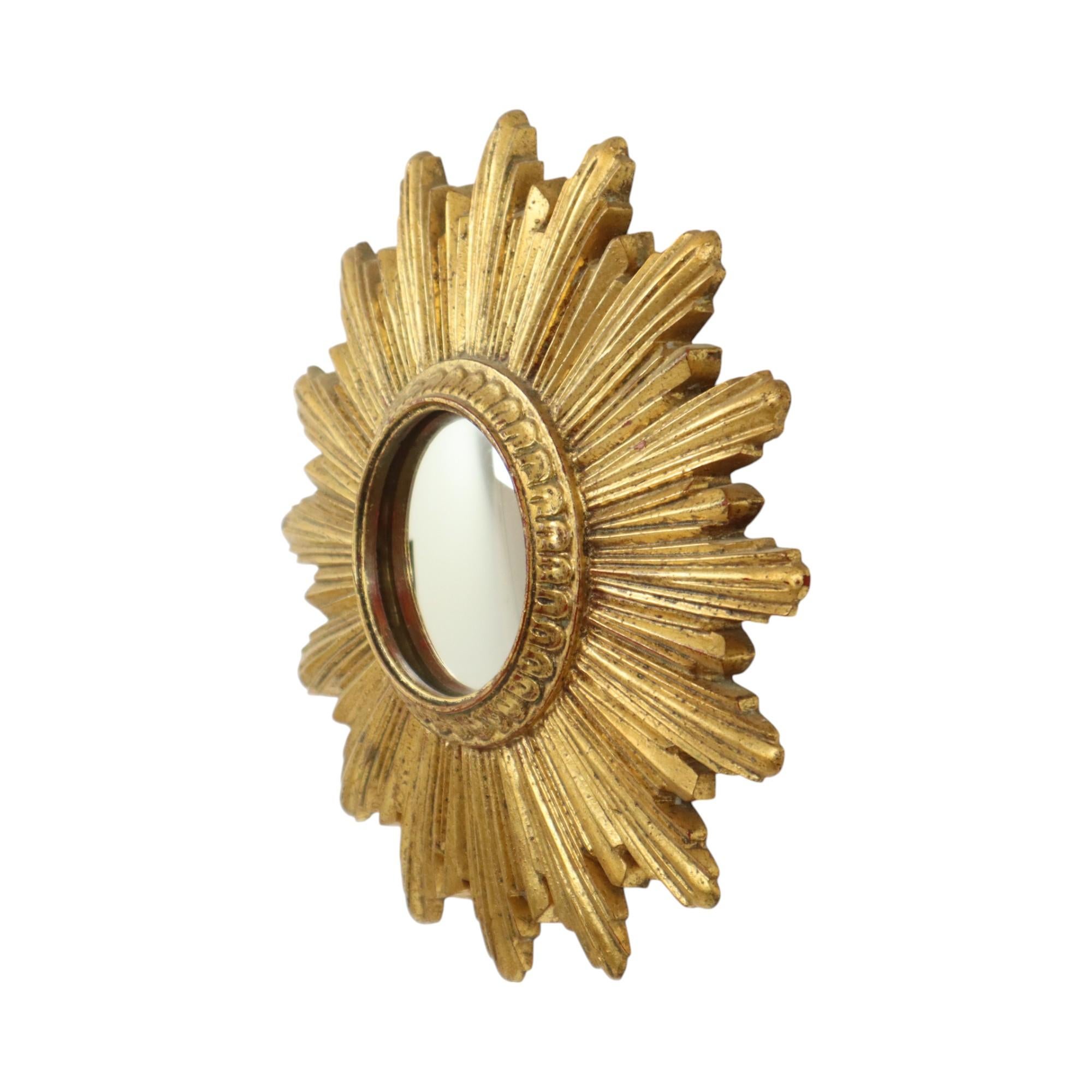 Small Sunburst Mirror Gold Leaf Convex Sun Mirror 25cm For Sale 5