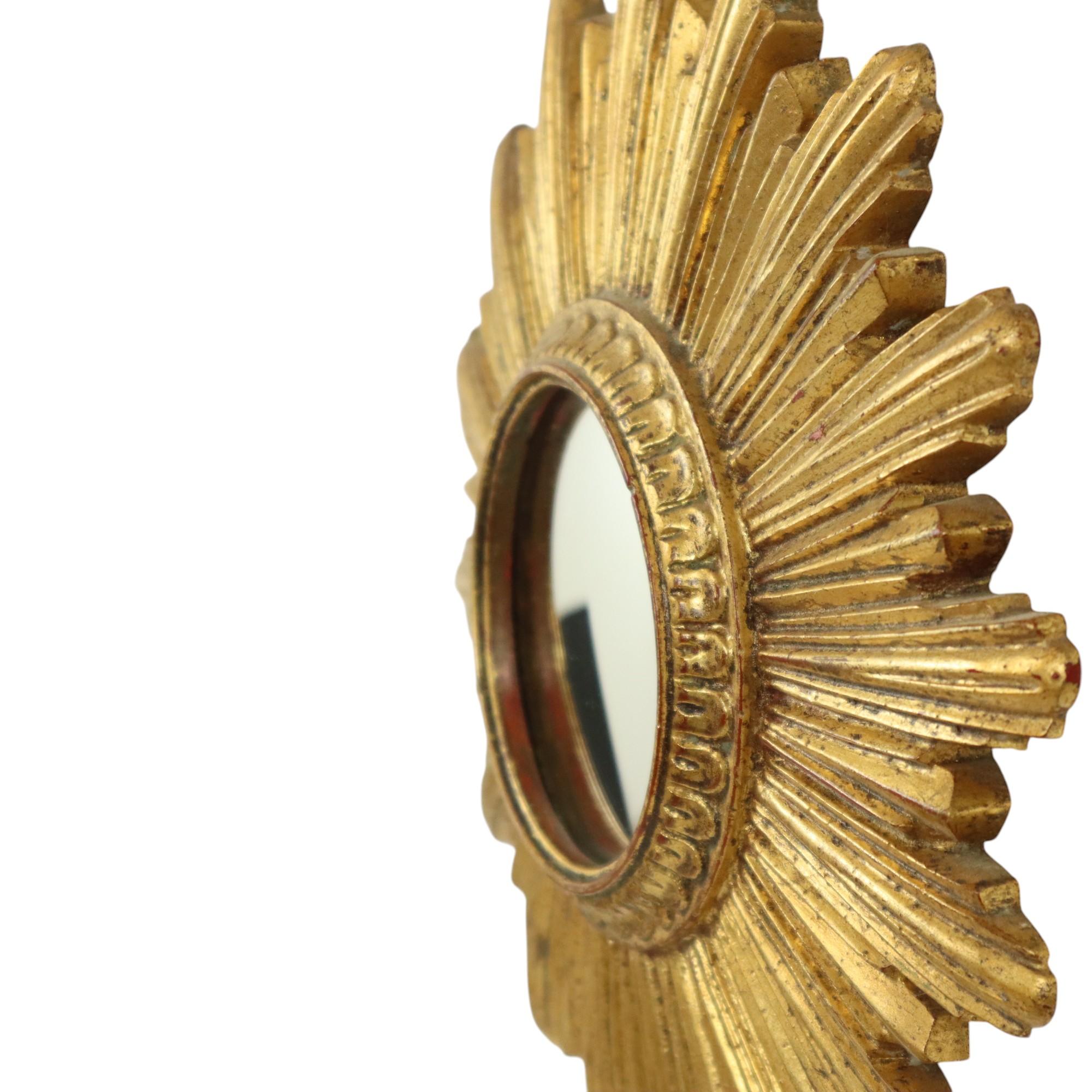 Small Sunburst Mirror Gold Leaf Convex Sun Mirror 25cm For Sale 6