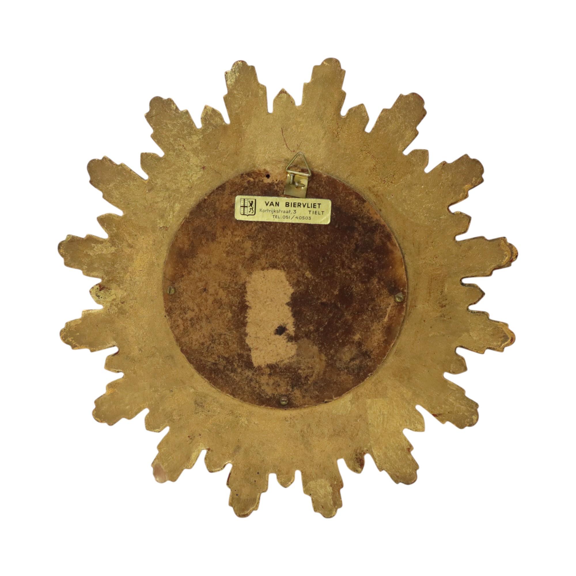 Small Sunburst Mirror Gold Leaf Convex Sun Mirror 25cm For Sale 7