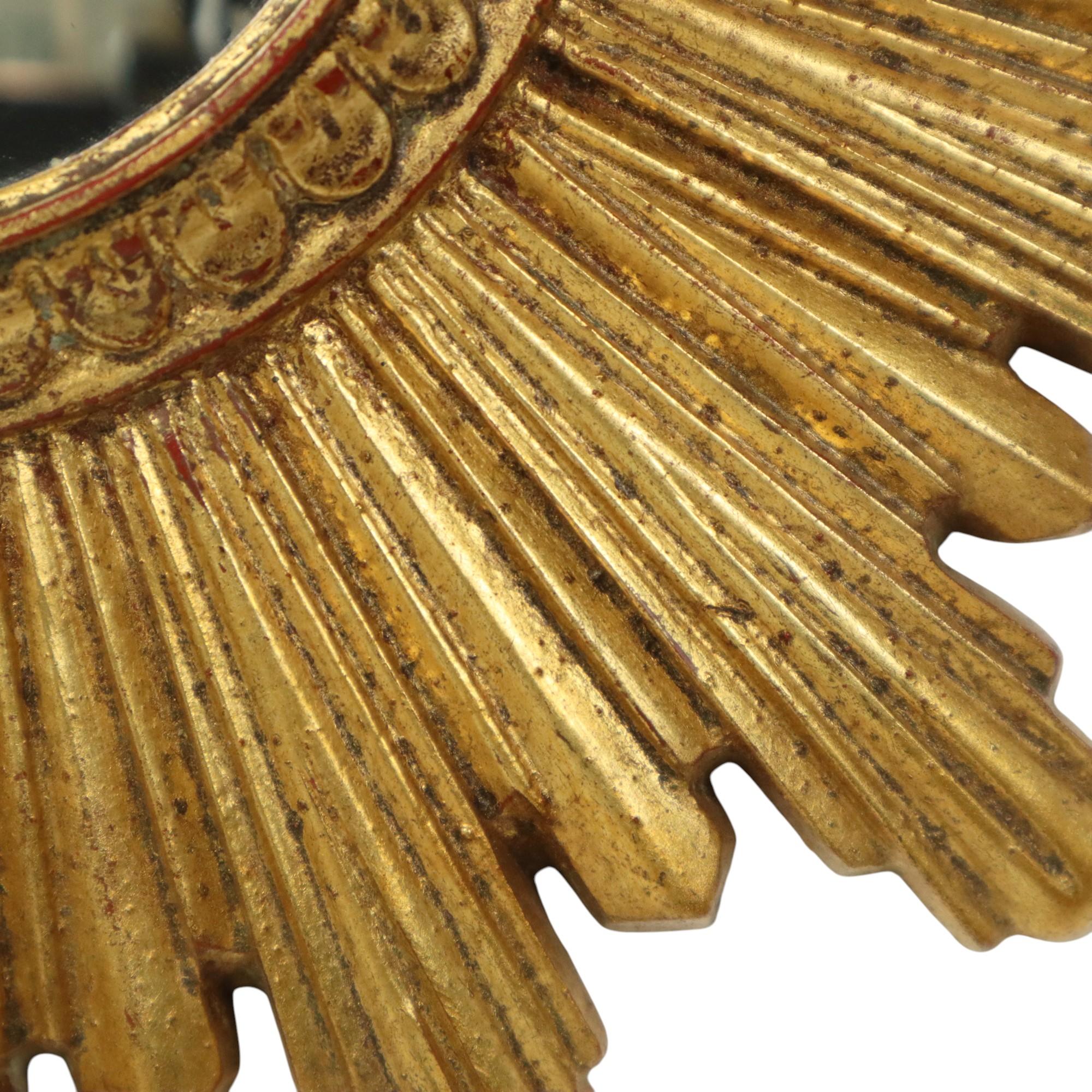 Small Sunburst Mirror Gold Leaf Convex Sun Mirror 25cm For Sale 1