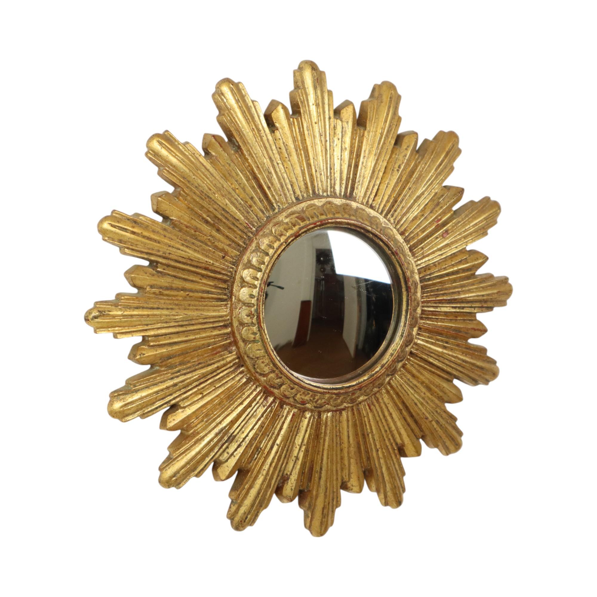 Small Sunburst Mirror Gold Leaf Convex Sun Mirror 25cm For Sale 2