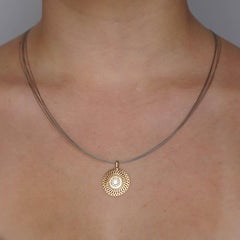 18 Karat Yellow Gold Small Sunflower Pendant, Set with Diamonds