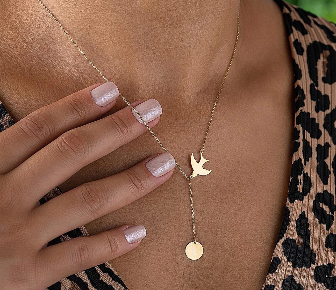 14k gold bird necklace